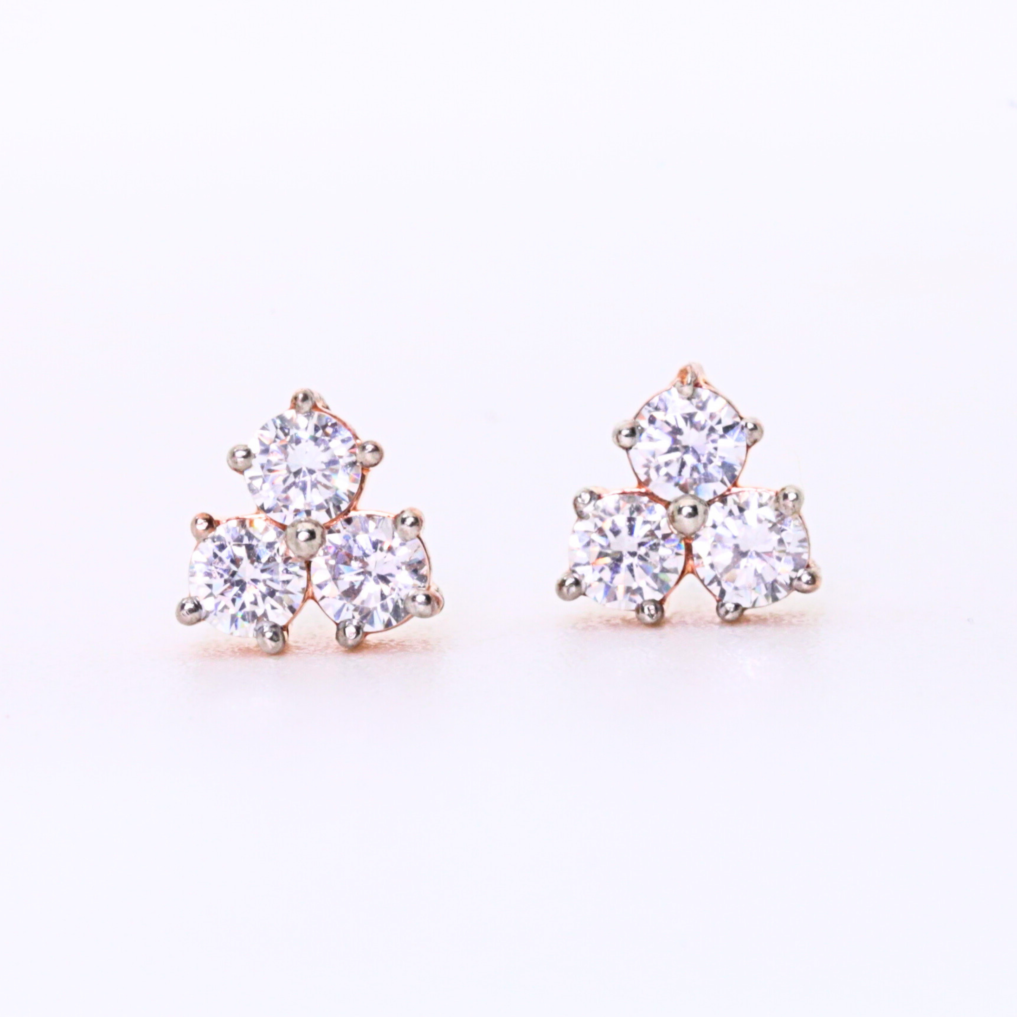 Triangle Shape Gold Stud Earrings With Round Diamond