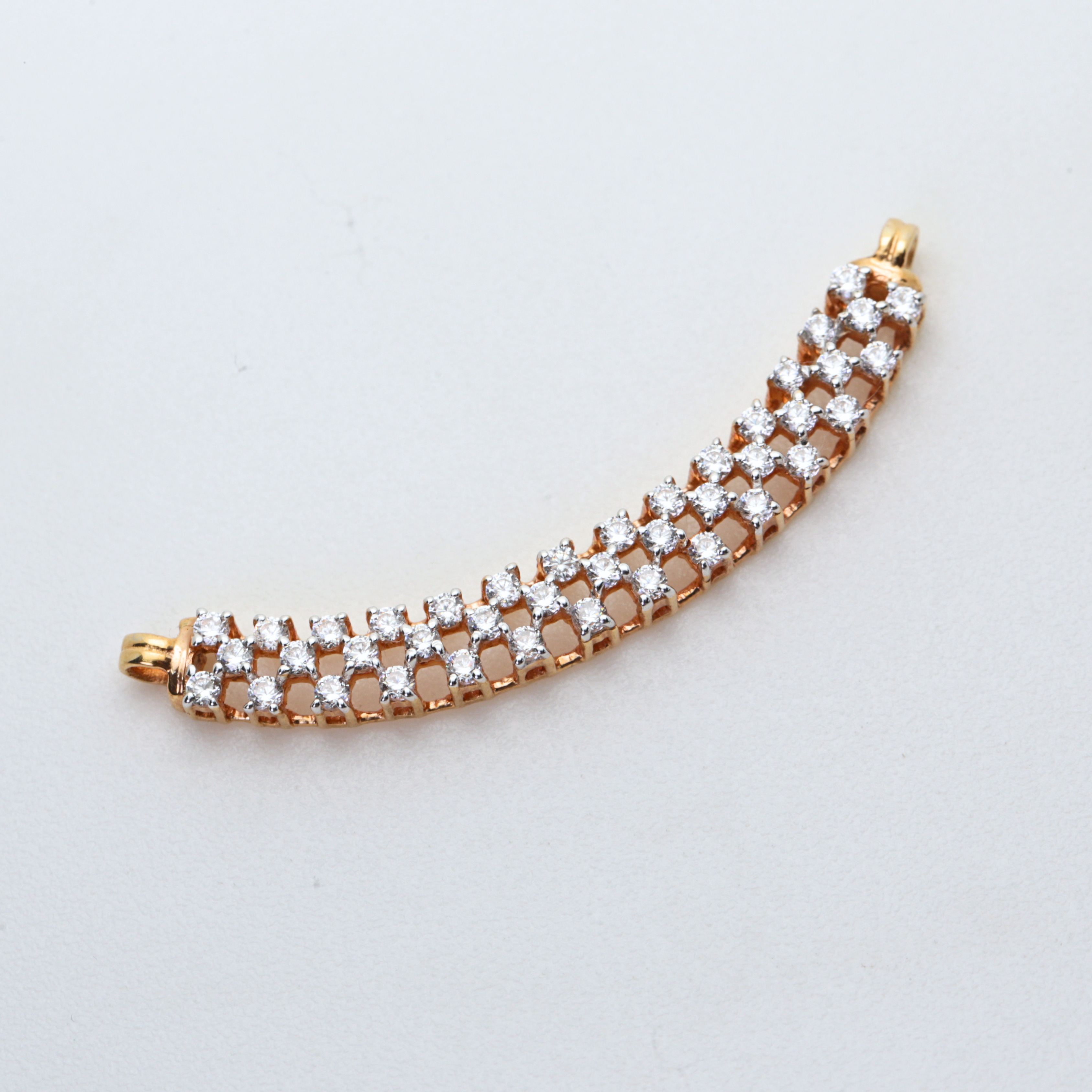 Curved Bar Shape Gold Pendant With Round Diamonds