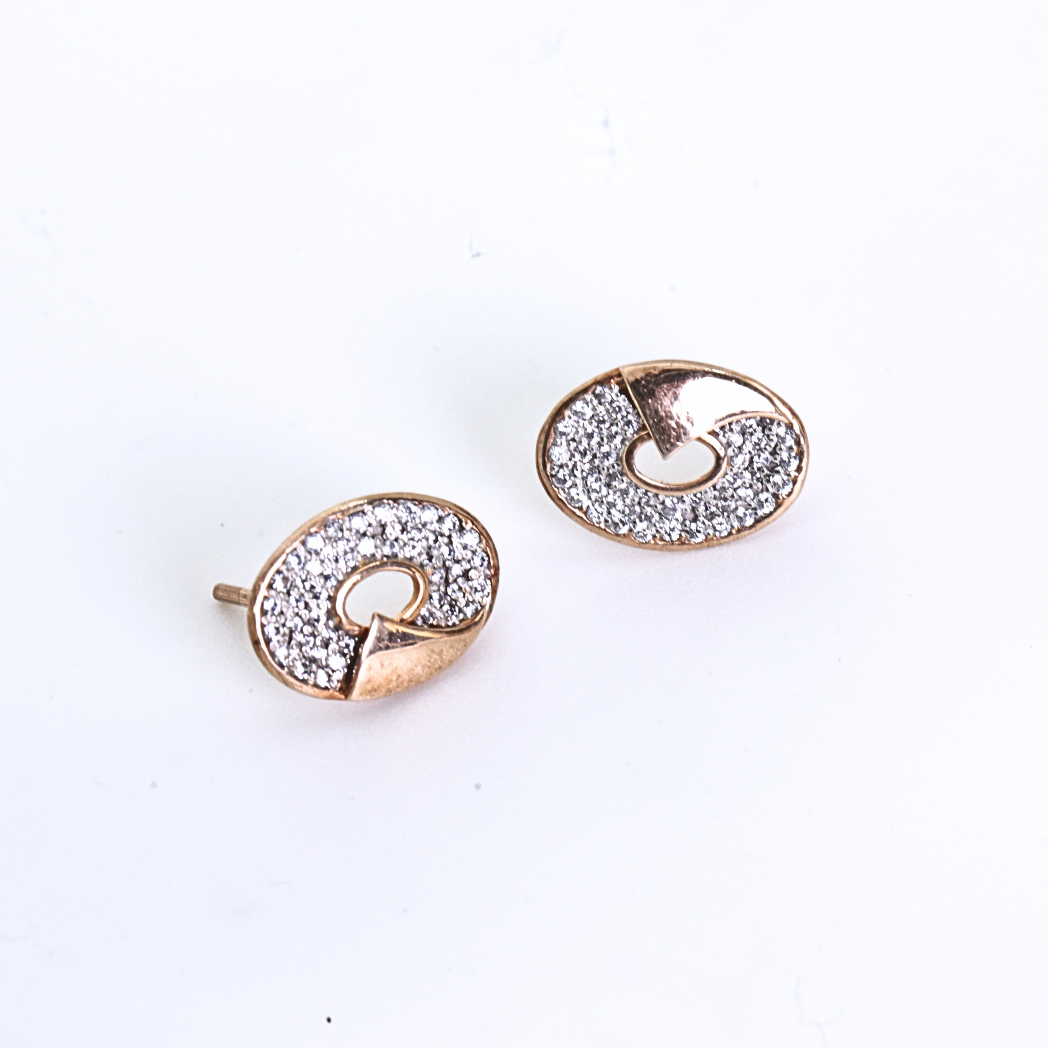 Oval Spiral Shape Gold Stud Earrings