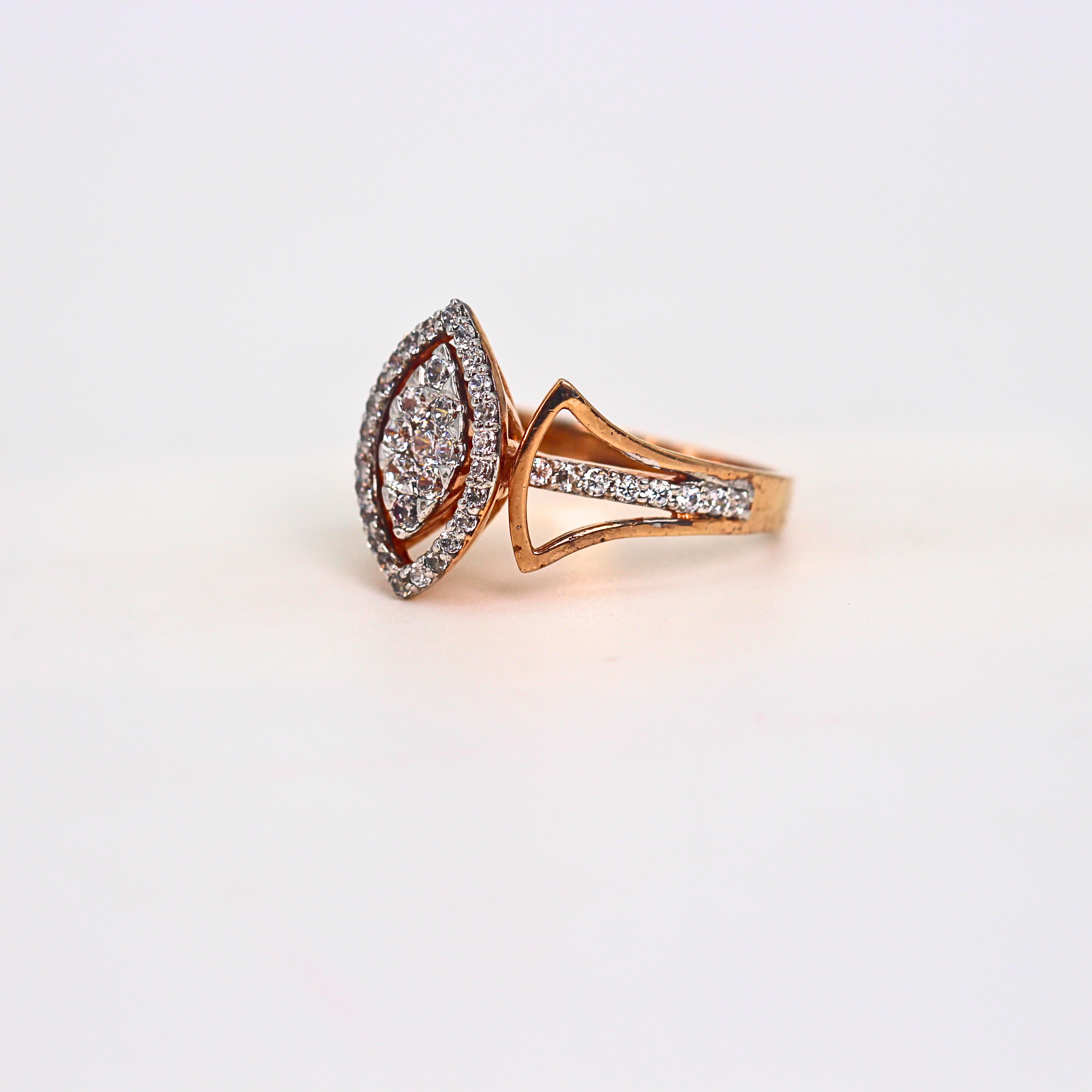 Diamond Marquise shaped Halo Open Band Ring
