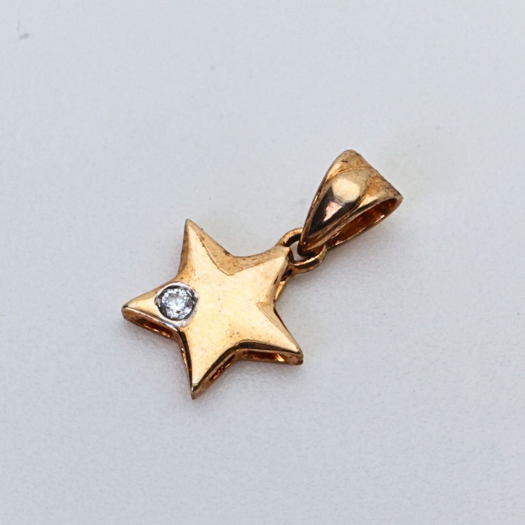 Star Shape Gold Pendant with Single Round Stone Accent