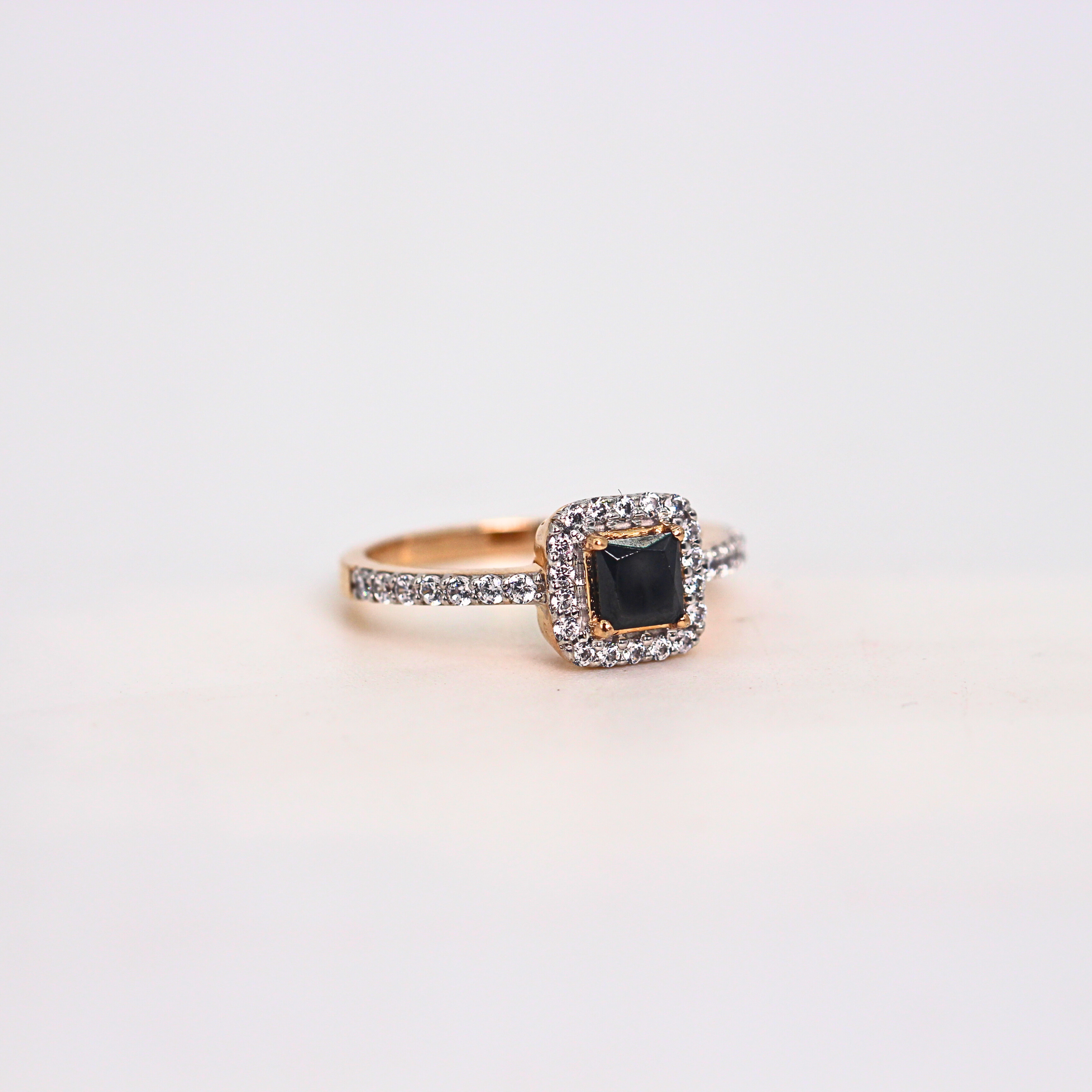 Black Stone Halo Diamond Slim Band Ring