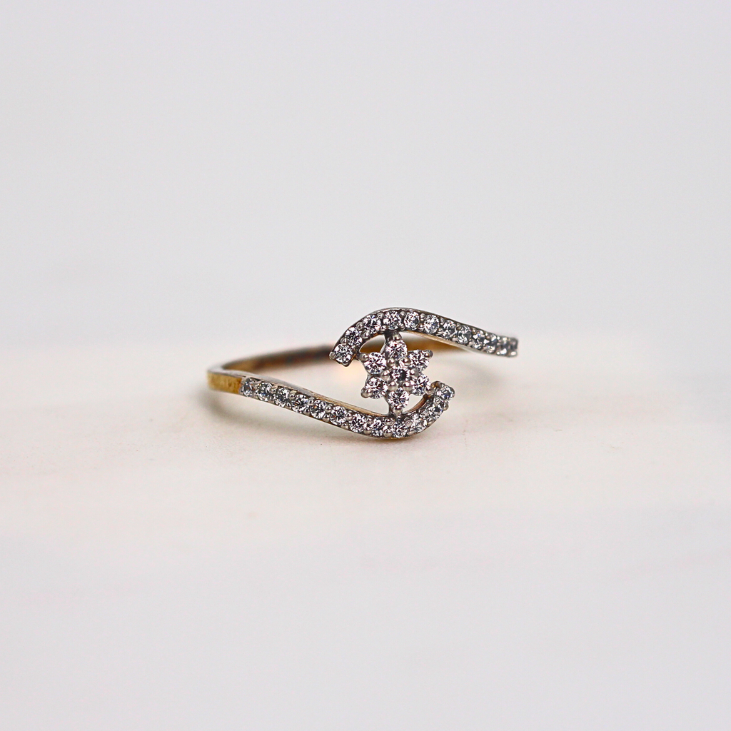 Diamond Floral Open Curve Band Ring