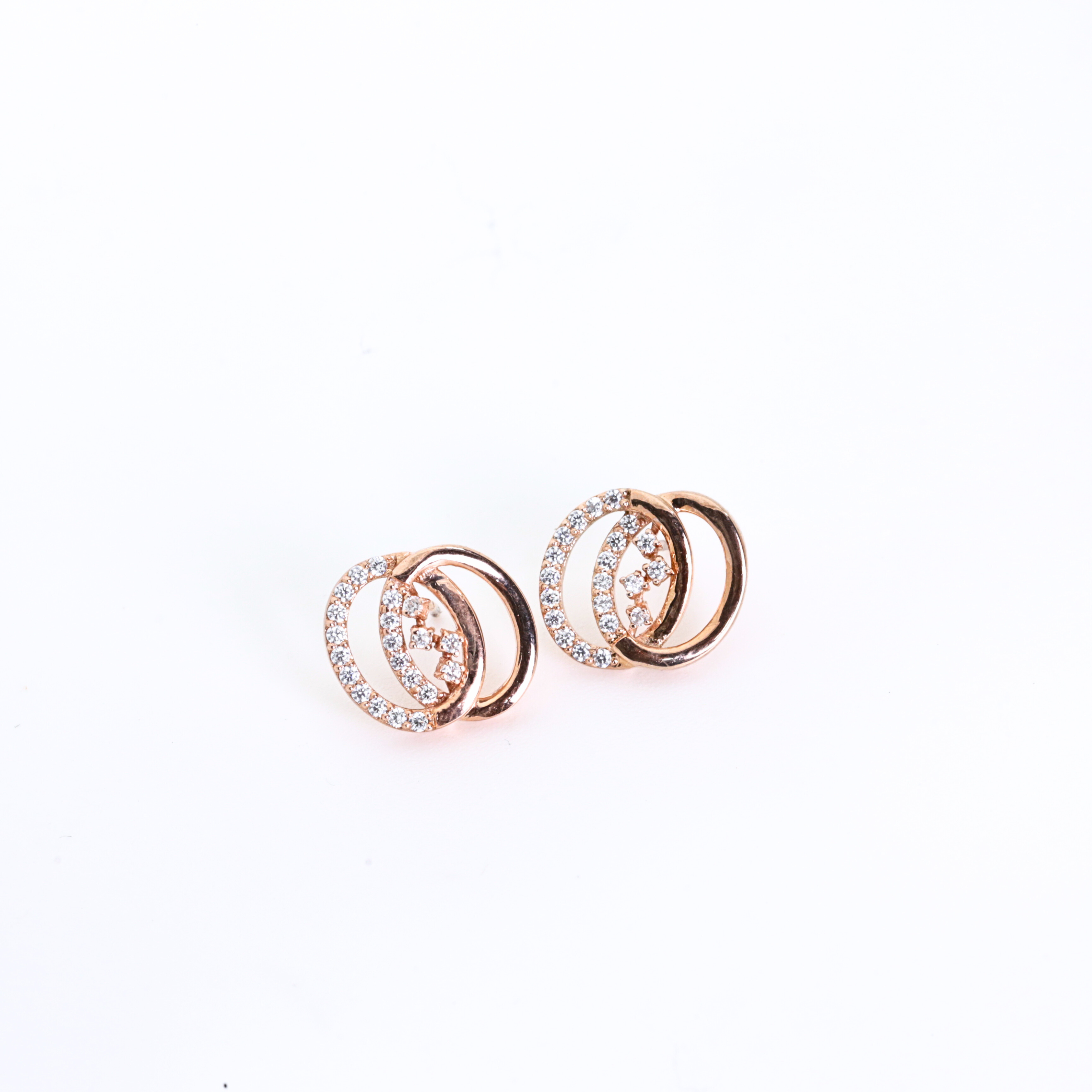 Double Circle Shape Gold Stud Earrings