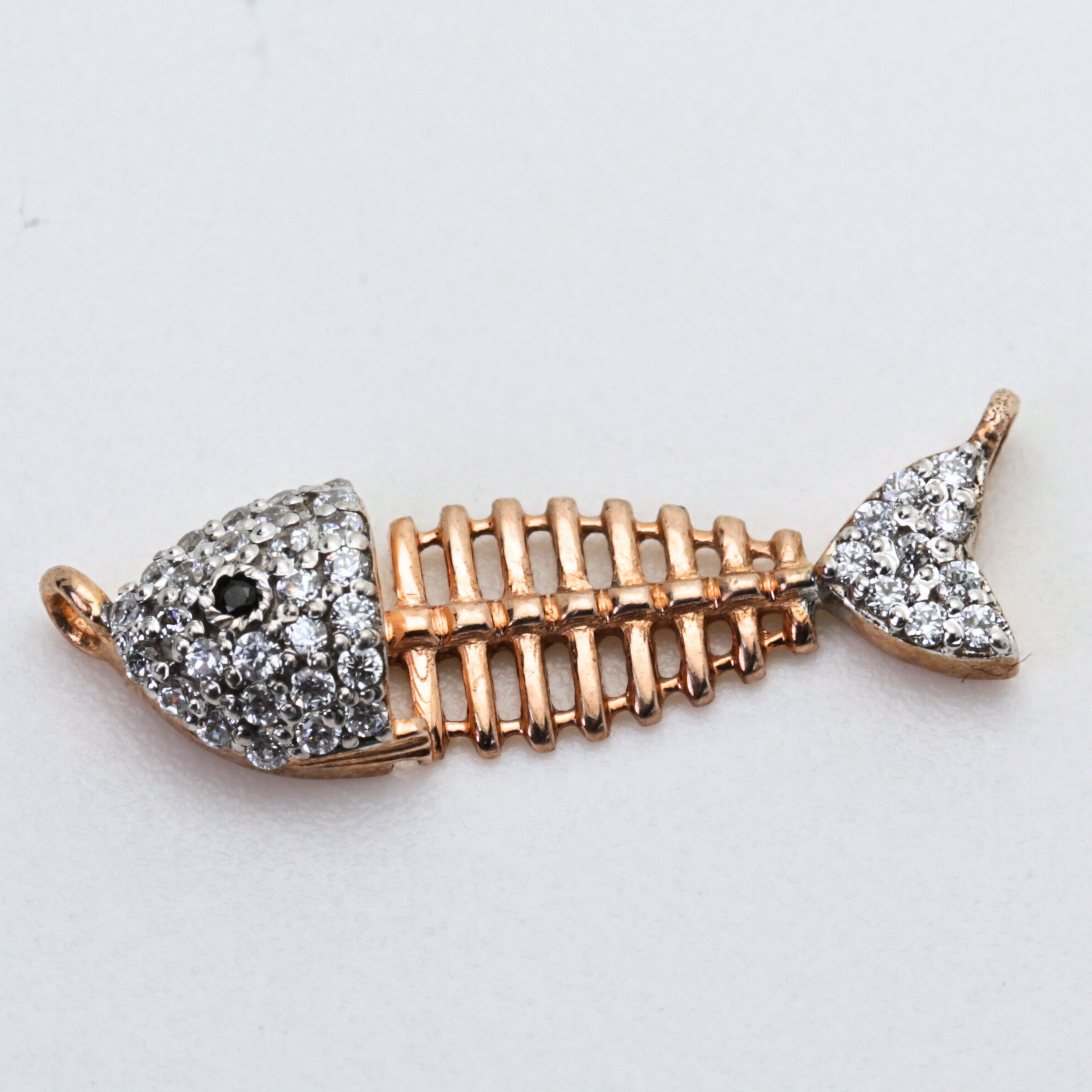 Fish Bone Shape Gold Pendant with Stone Studded Detailing