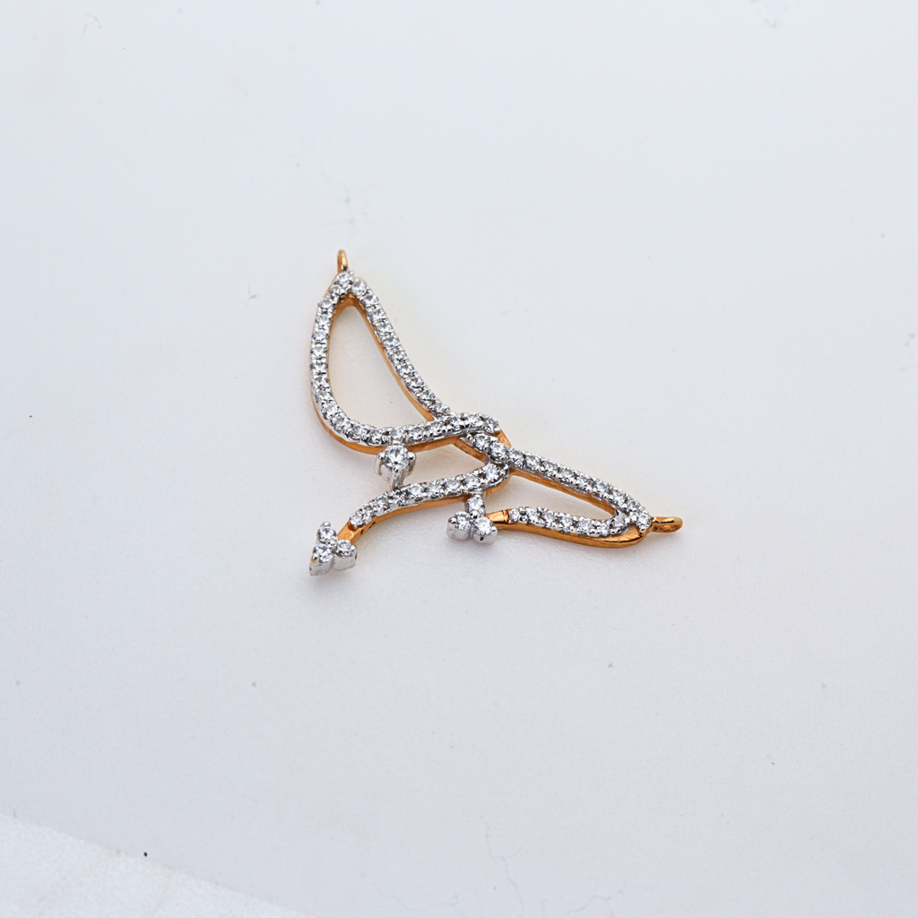 Abstract Wing Shape Gold Pendant With Stone Work