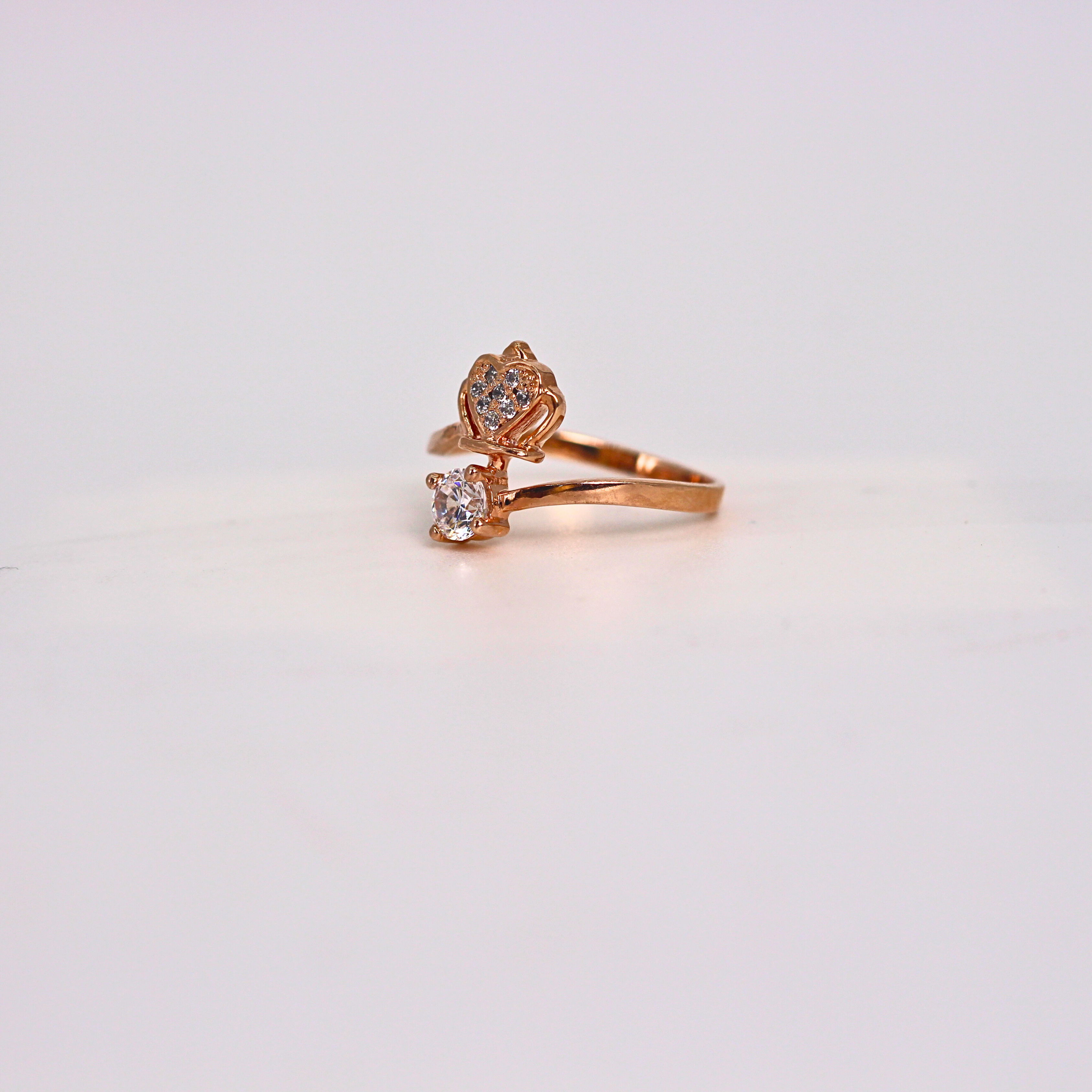 Diamond Heart Crown Open Band Ring