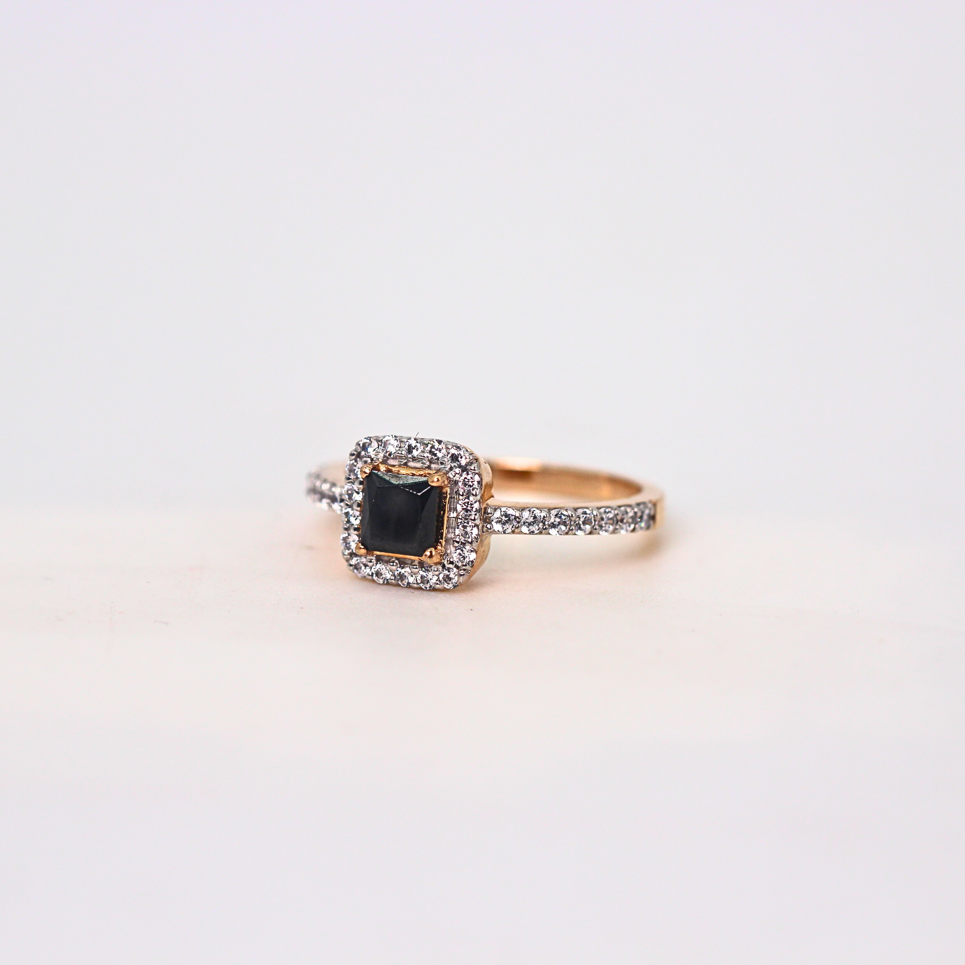 Black Stone Halo Diamond Slim Band Ring