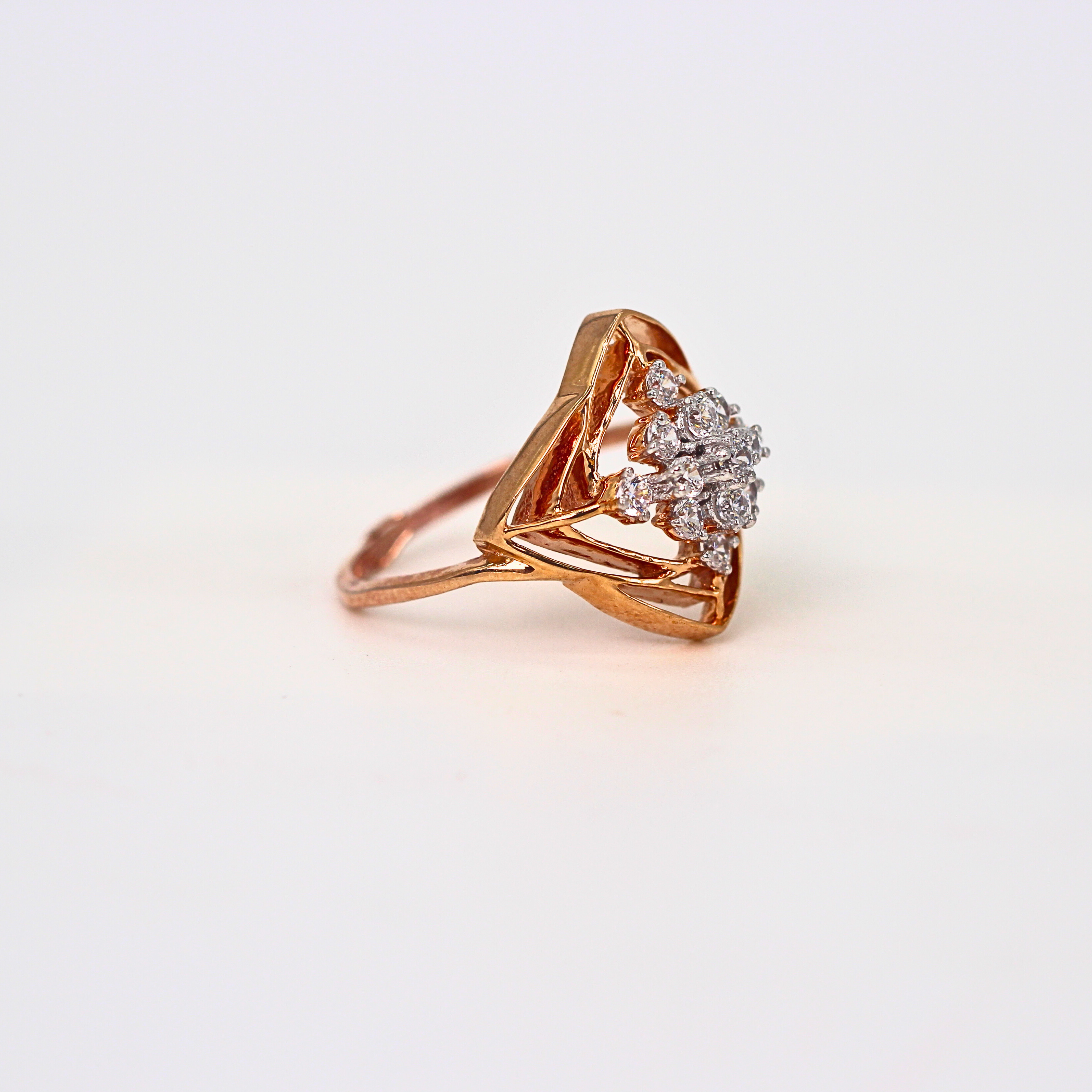 Diamond Floral Geometric Open Frame Ring