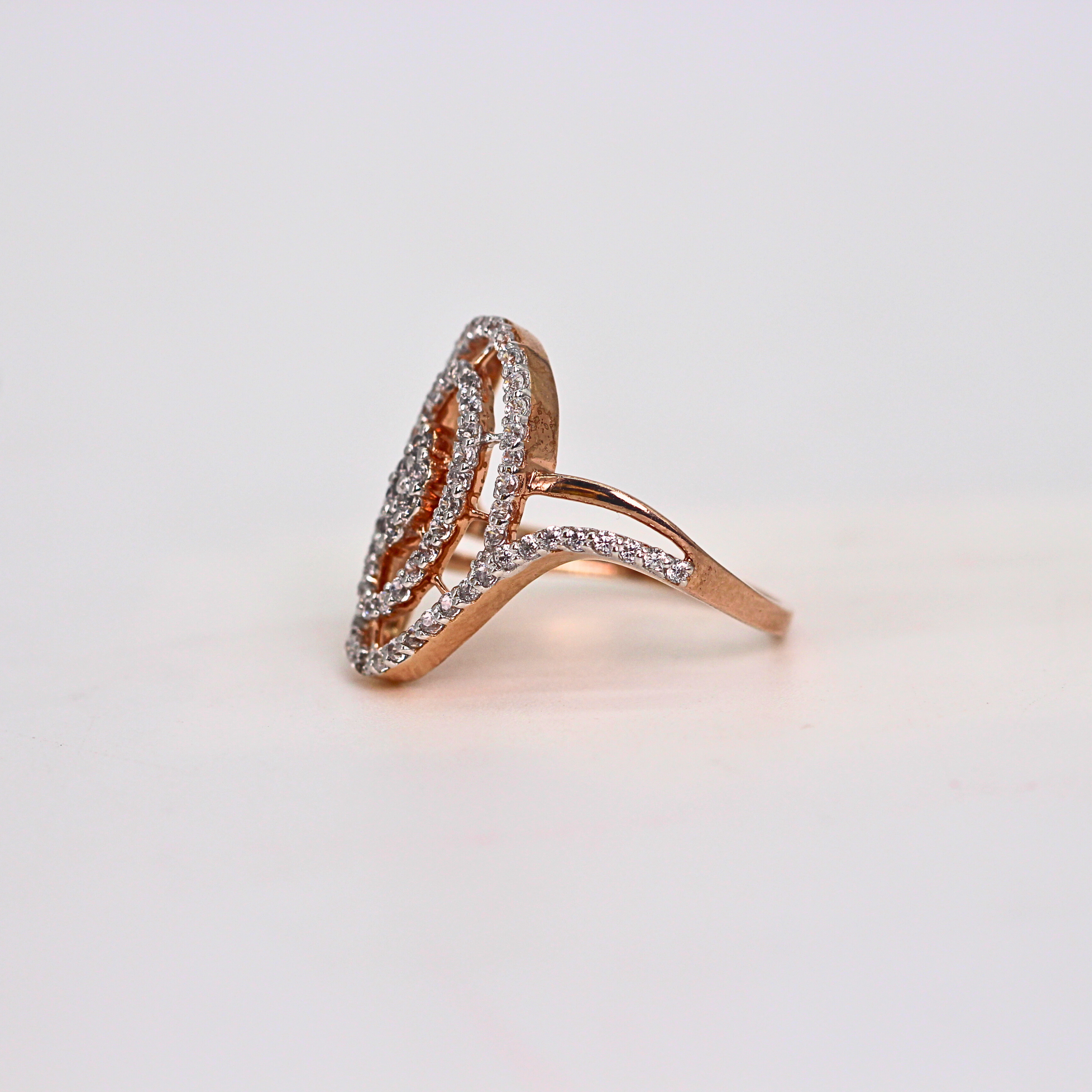 Diamond Oval Layered Open Band Ring