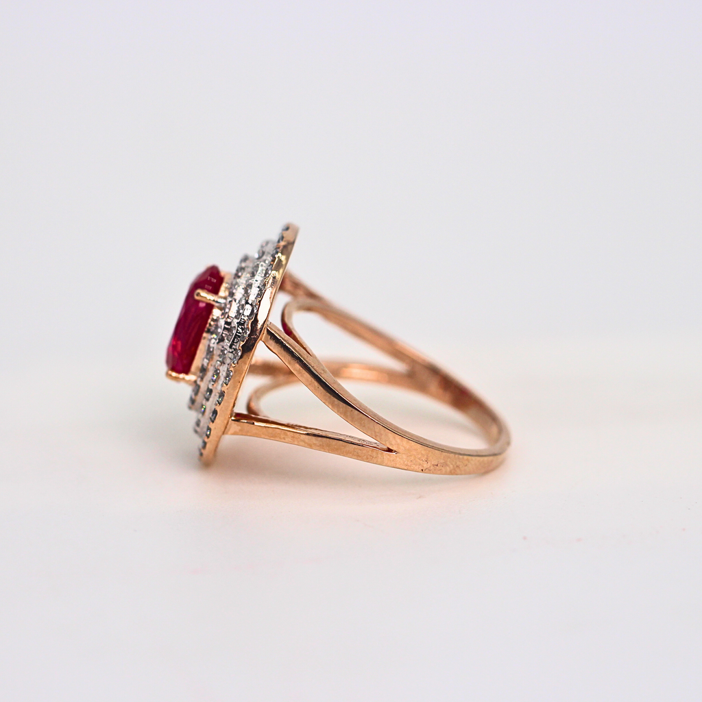 Ruby Oval Halo Diamond Statement Ring