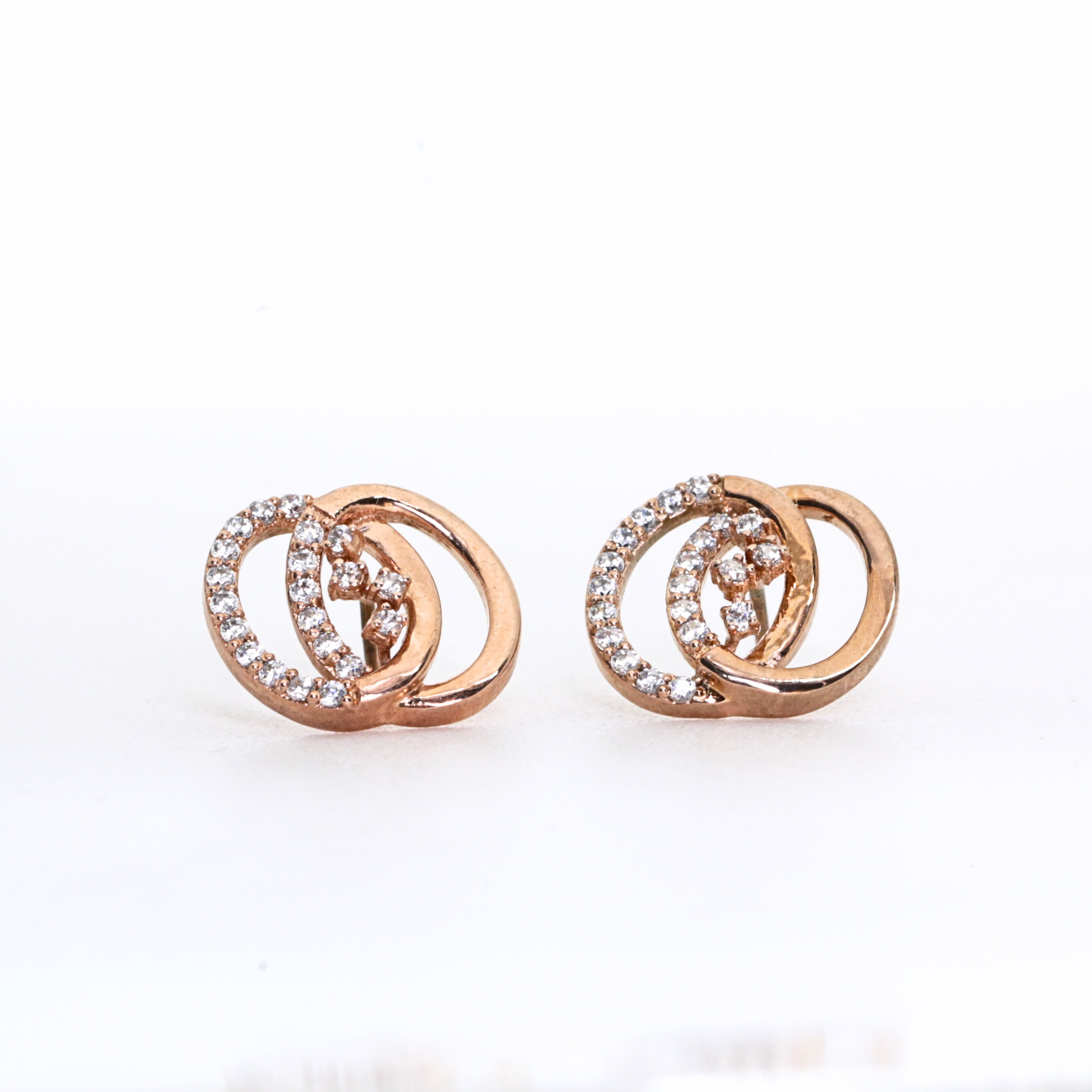 Double Circle Shape Gold Stud Earrings