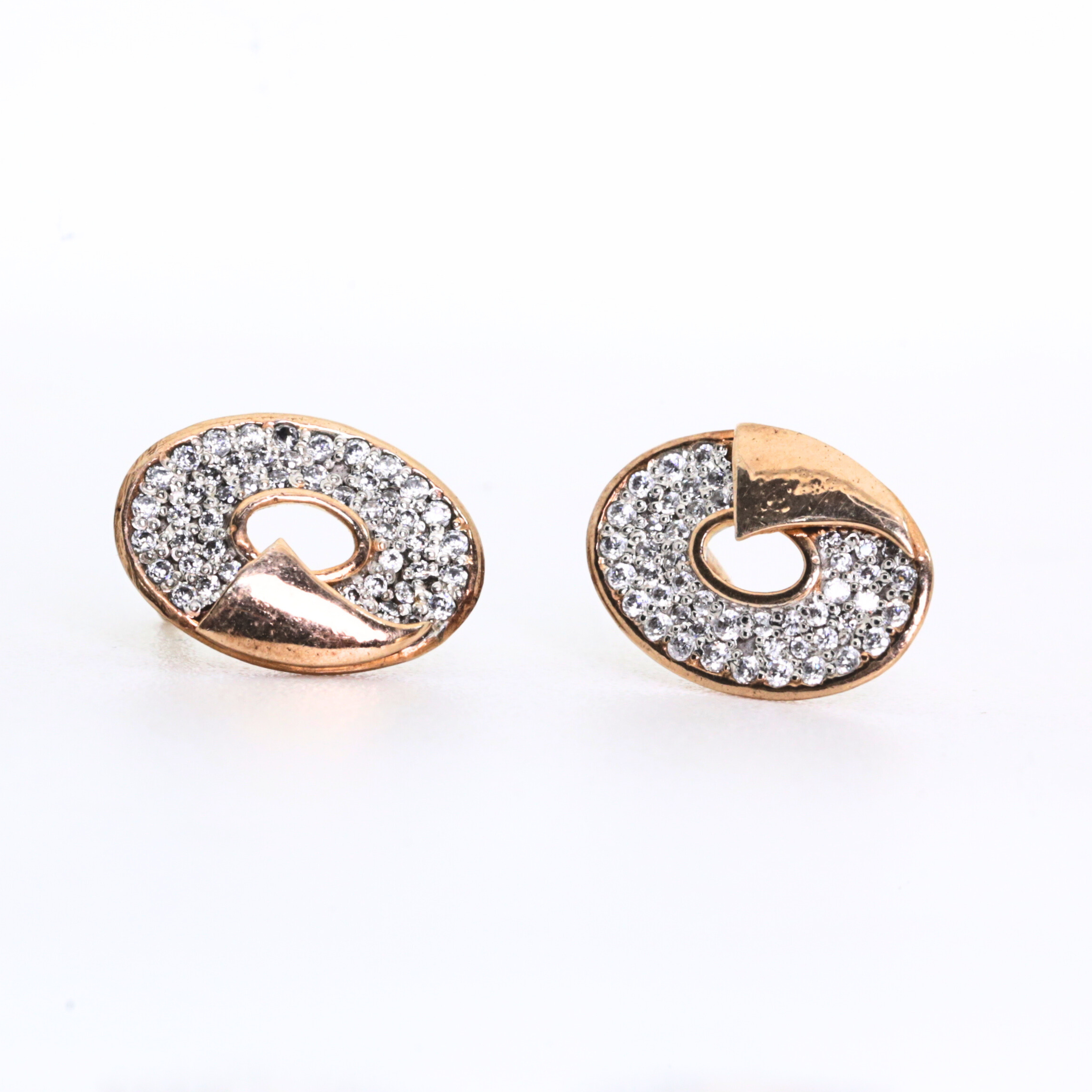 Oval Spiral Shape Gold Stud Earrings