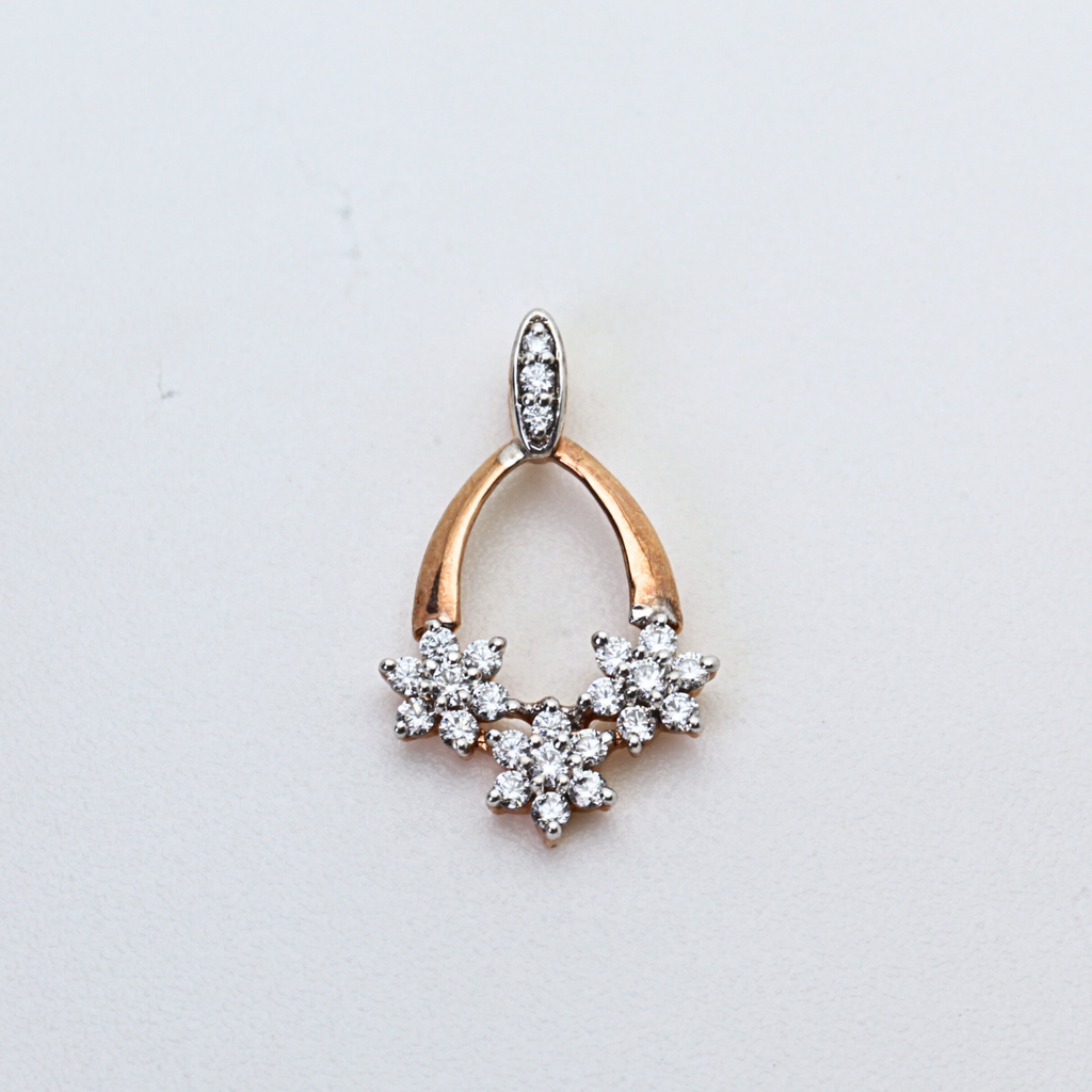 Floral Design Metal Pendant with Stone Cluster Pattern for Women