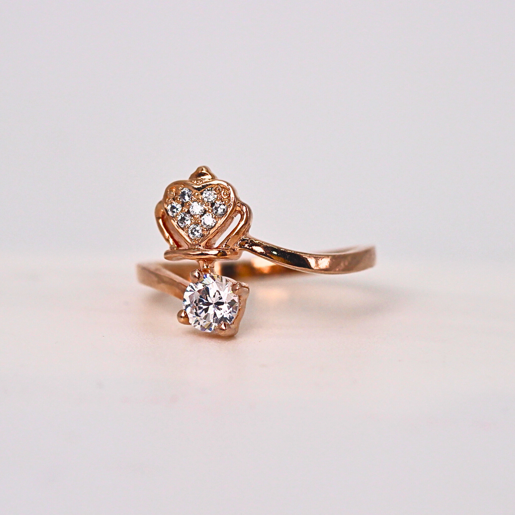 Diamond Heart Crown Open Band Ring