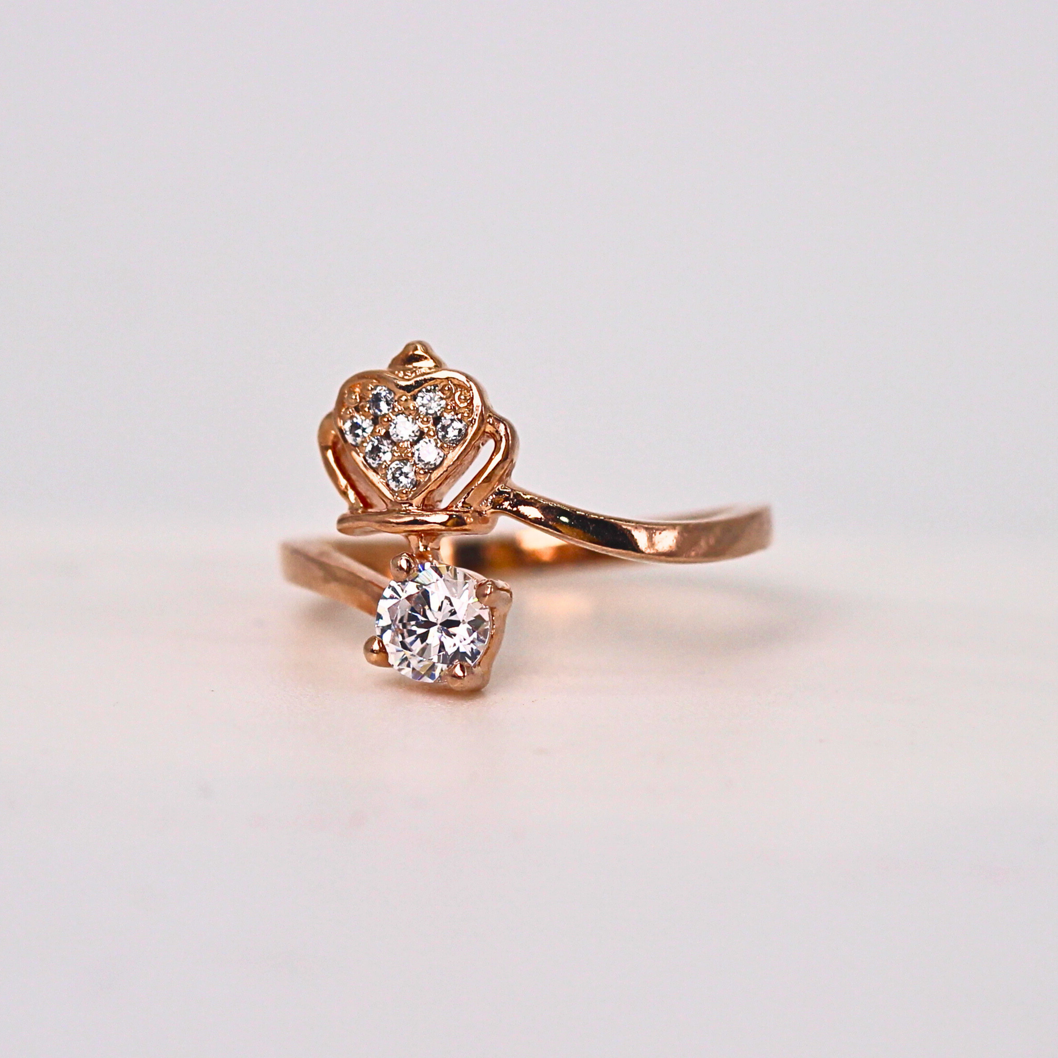 Diamond Heart Crown Open Band Ring