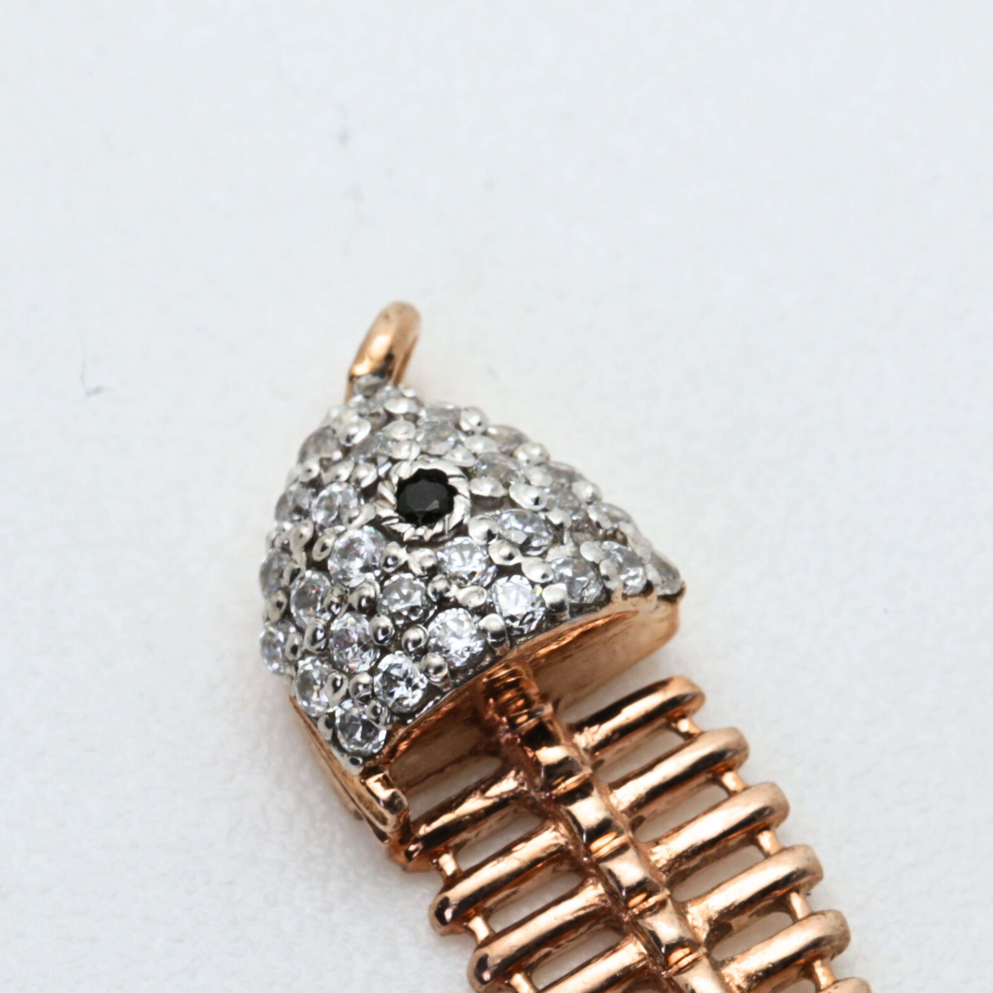 Fish Bone Shape Gold Pendant with Stone Studded Detailing