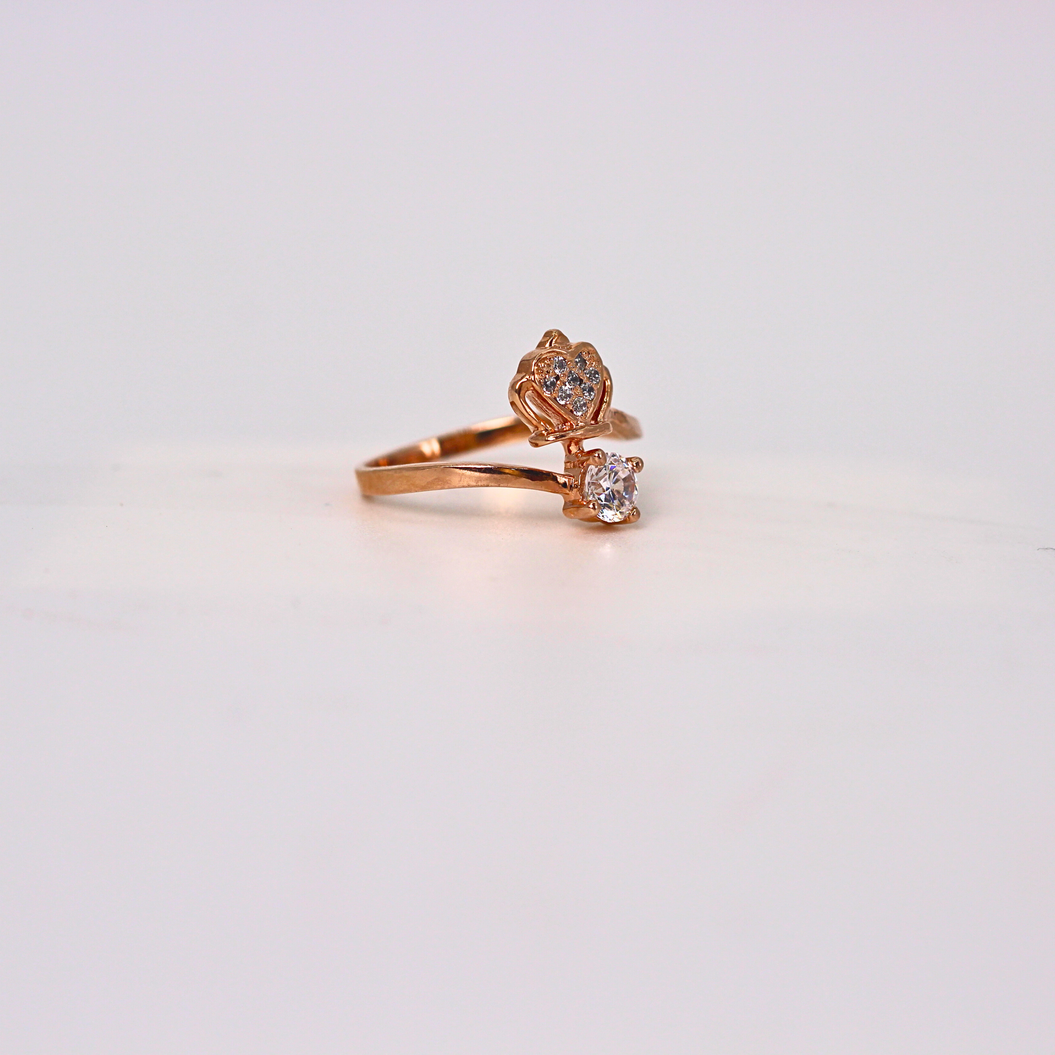 Diamond Heart Crown Open Band Ring