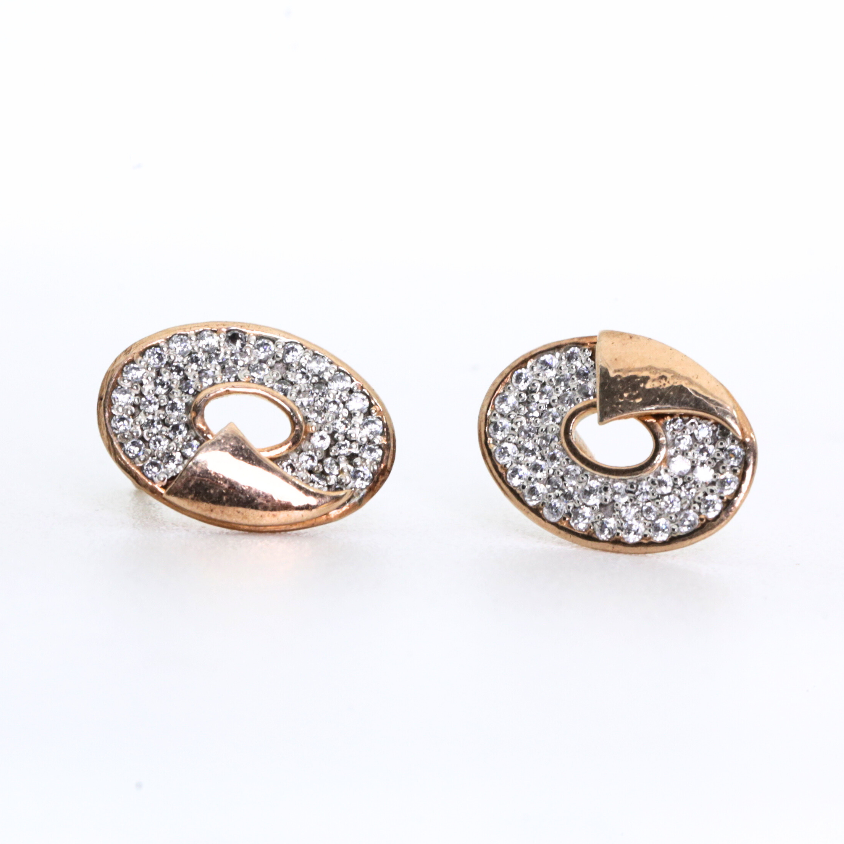 Oval Spiral Shape Gold Stud Earrings
