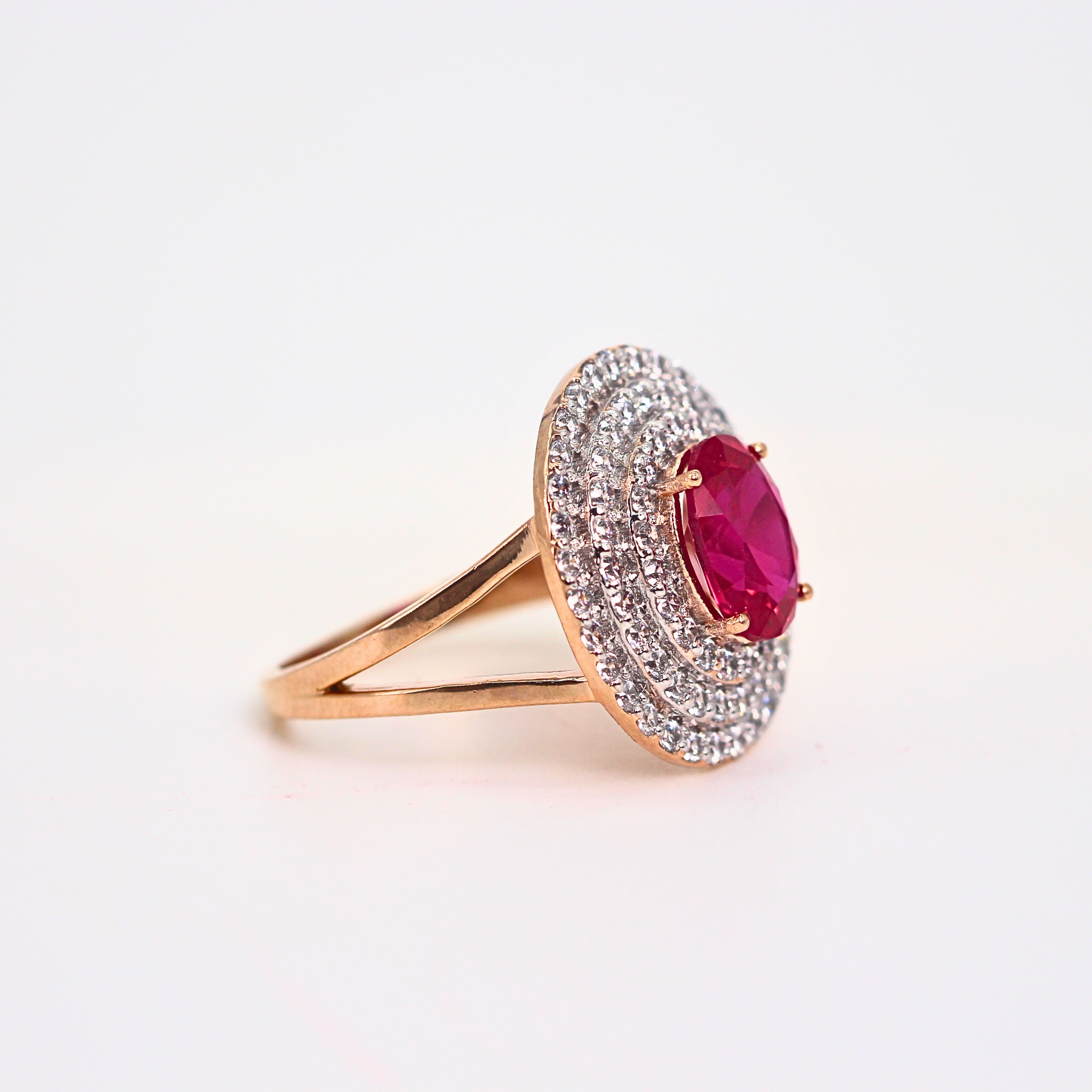 Ruby Oval Halo Diamond Statement Ring