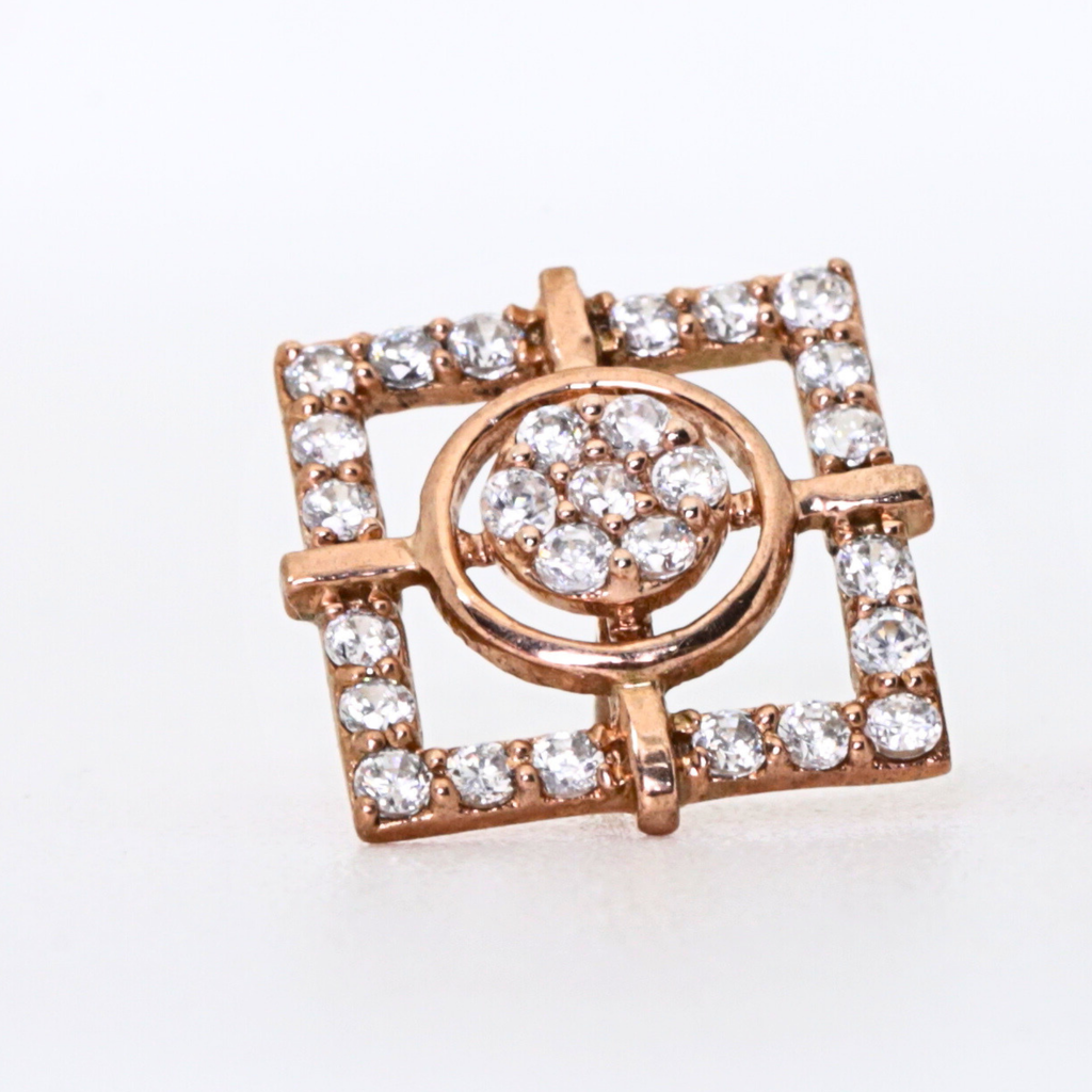 Square Outline Gold Stud Earrings With Circular Diamond Centre