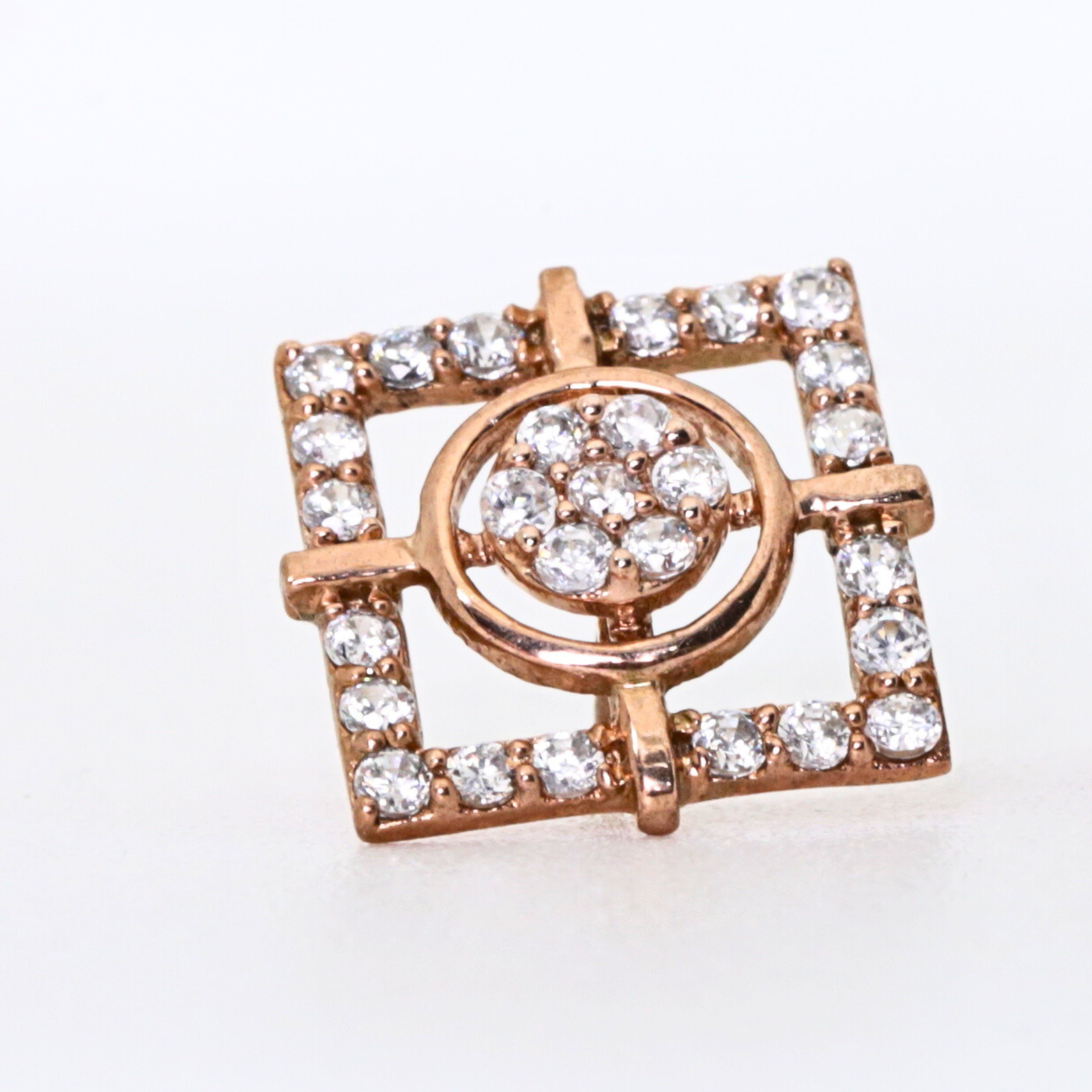 Square Outline Gold Stud Earrings With Circular Diamond Centre