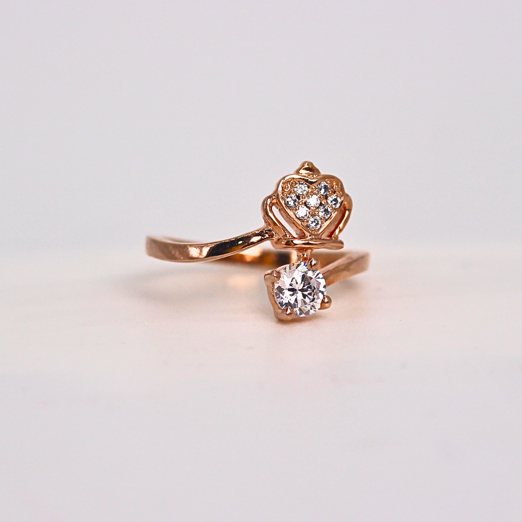 Diamond Heart Crown Open Band Ring