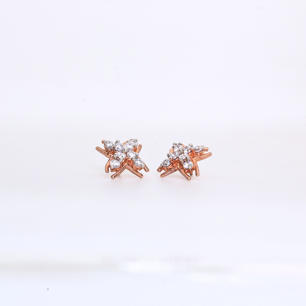 Petal Style Gold Studs With Round-Cut Diamonds