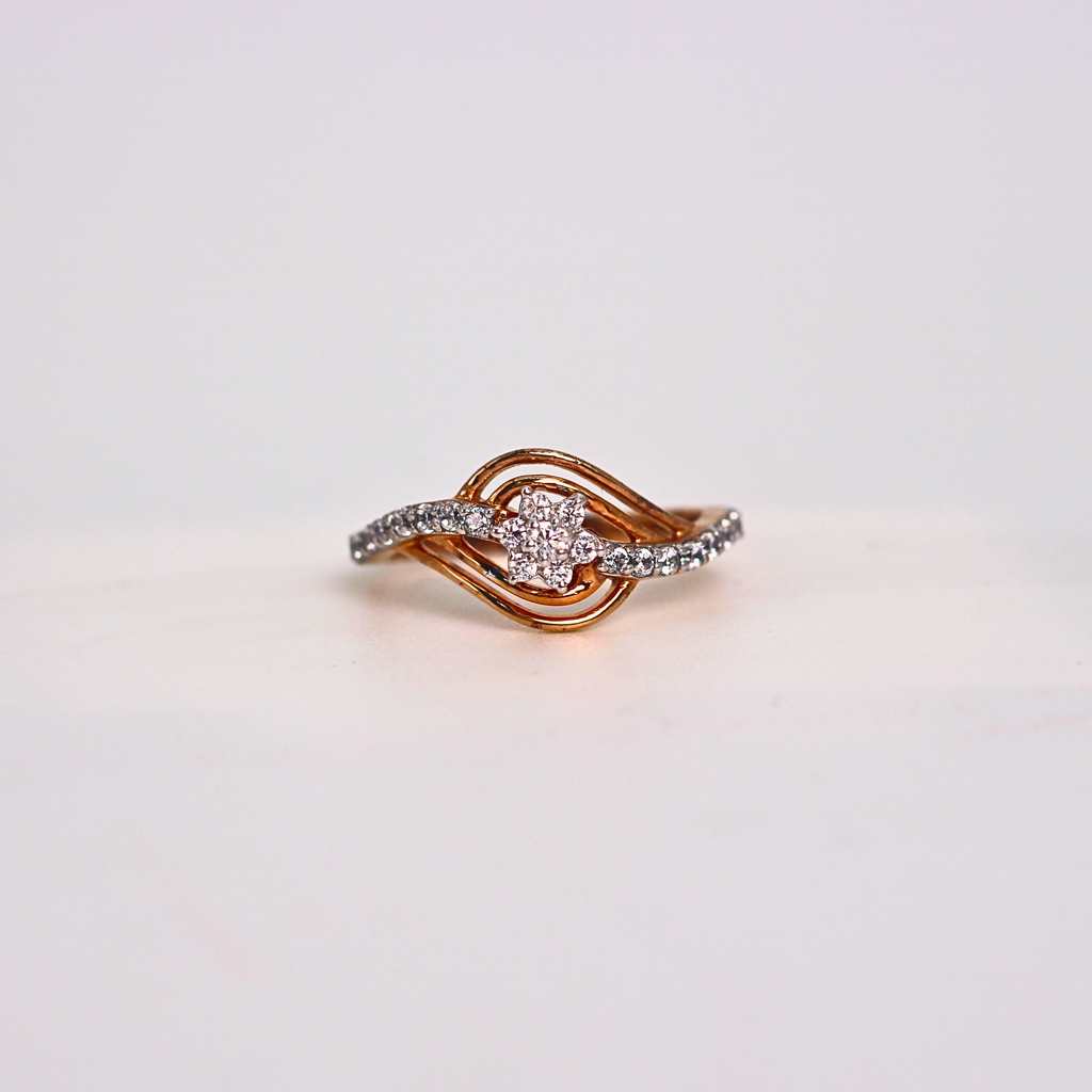 Diamond Star Center Wave Band Ring