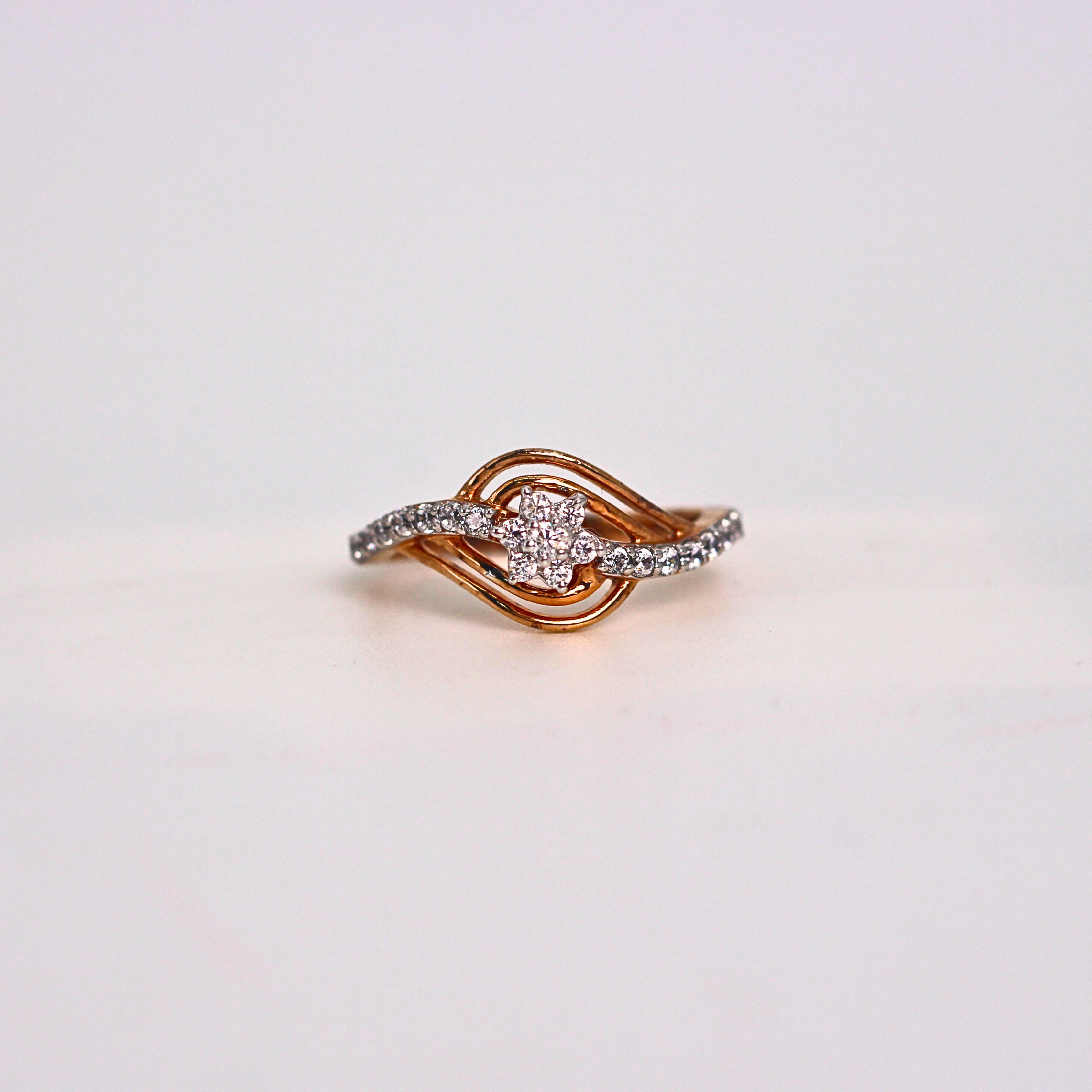 Diamond Star Center Wave Band Ring