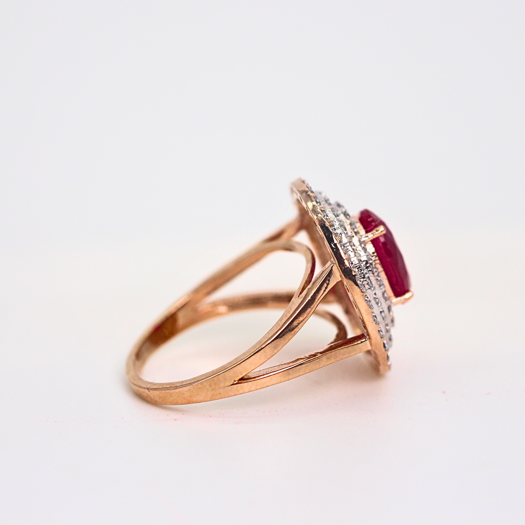 Ruby Oval Halo Diamond Statement Ring
