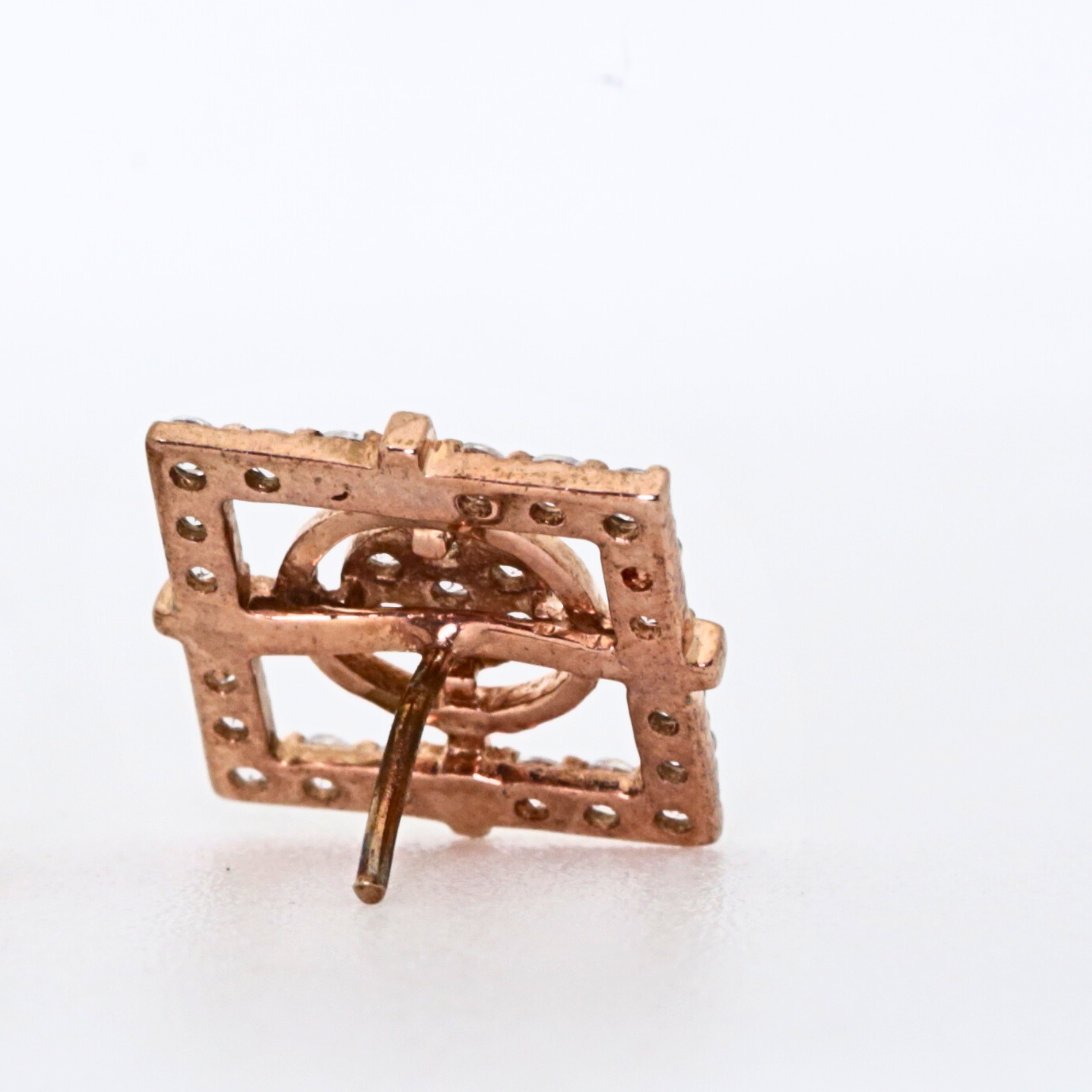 Square Outline Gold Stud Earrings With Circular Diamond Centre