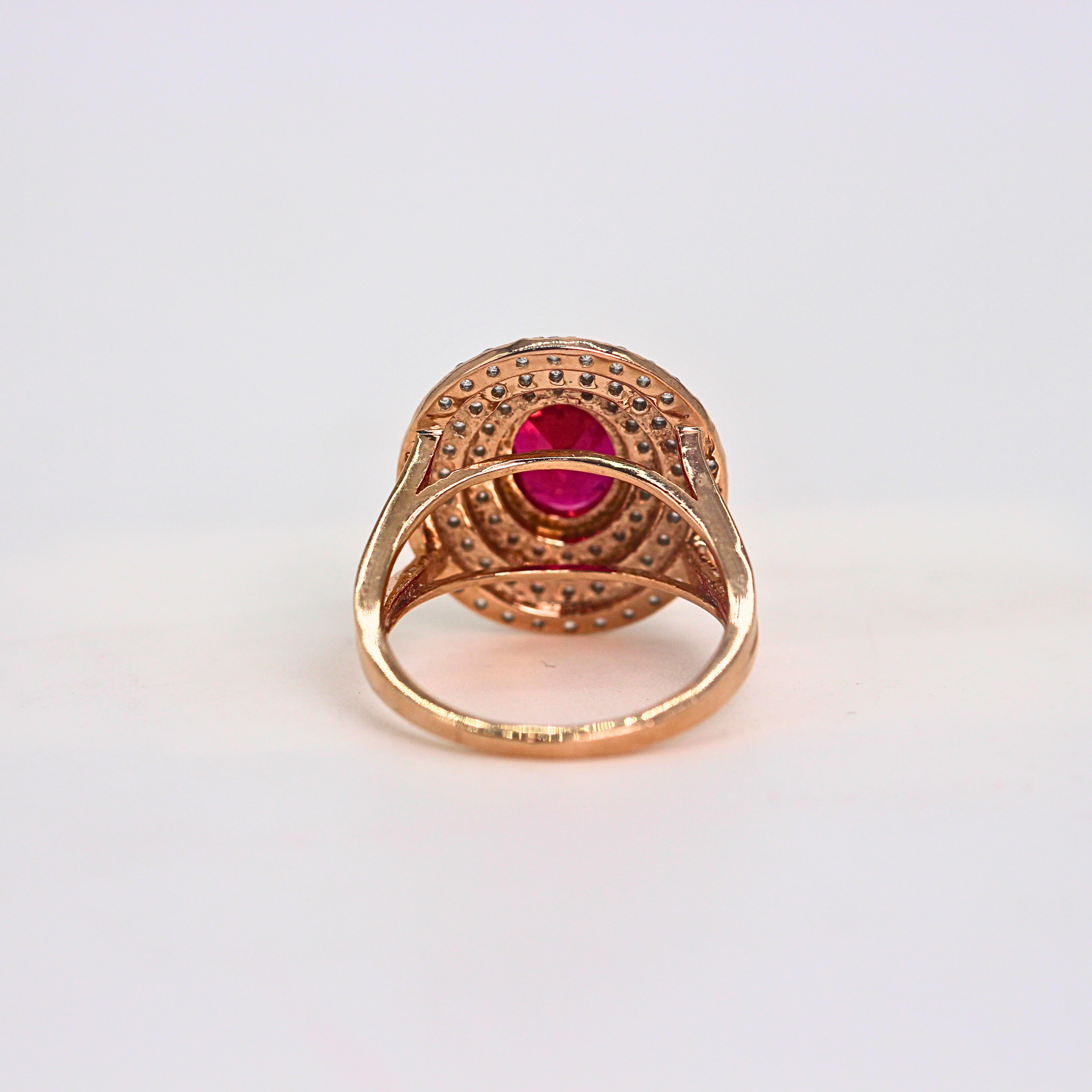 Ruby Oval Halo Diamond Statement Ring