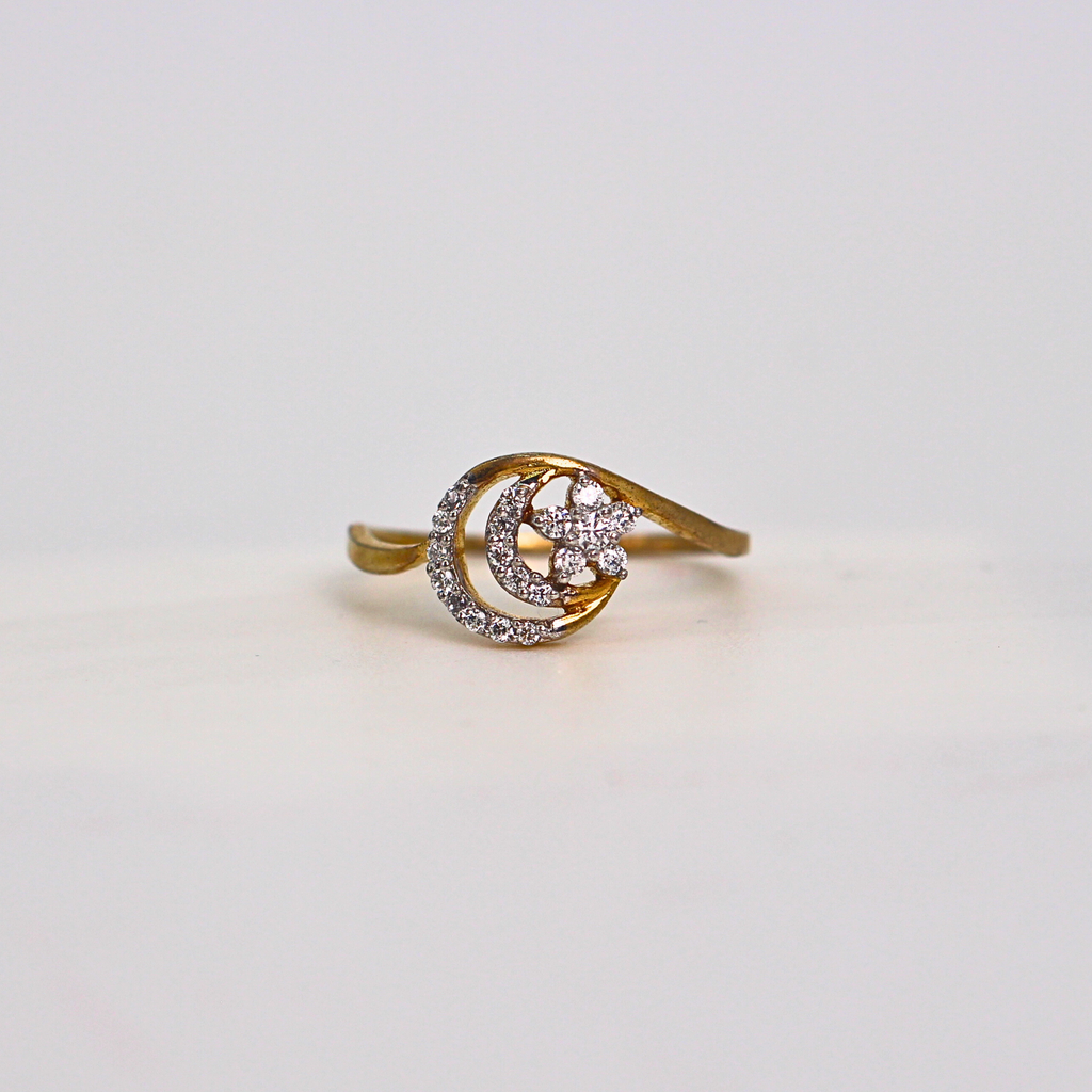 Diamond Crescent Star Band Ring