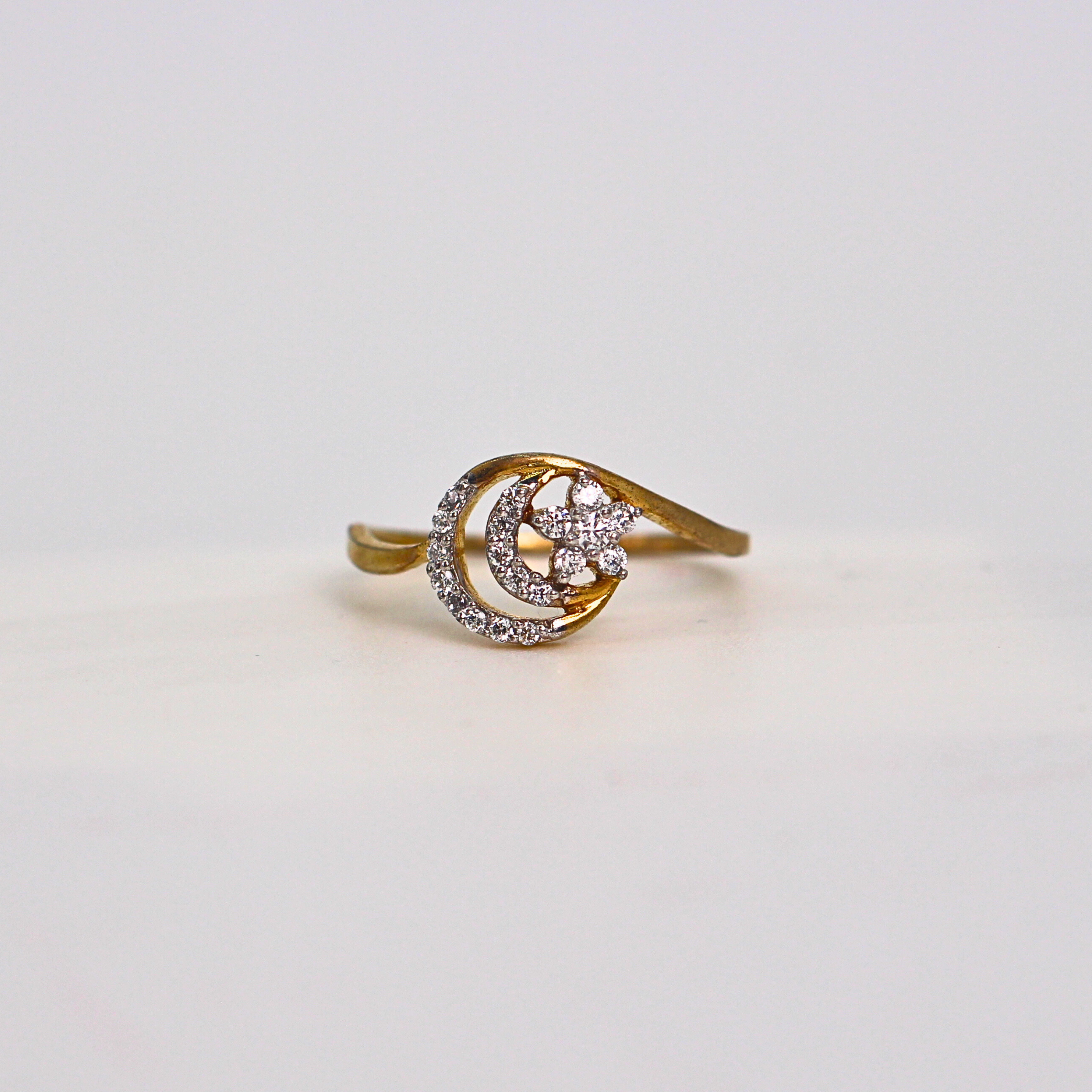 Diamond Crescent Star Band Ring