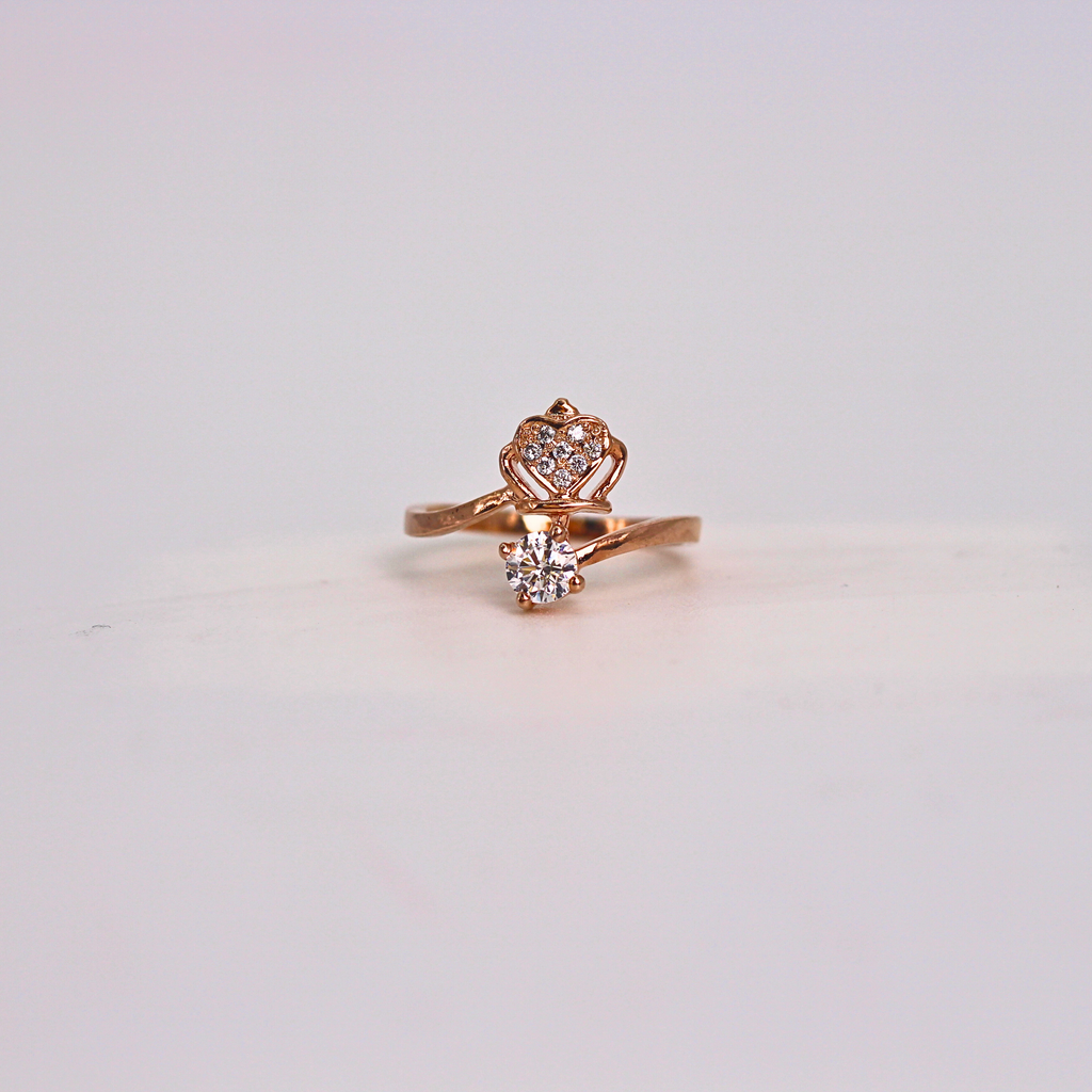 Diamond Heart Crown Open Band Ring