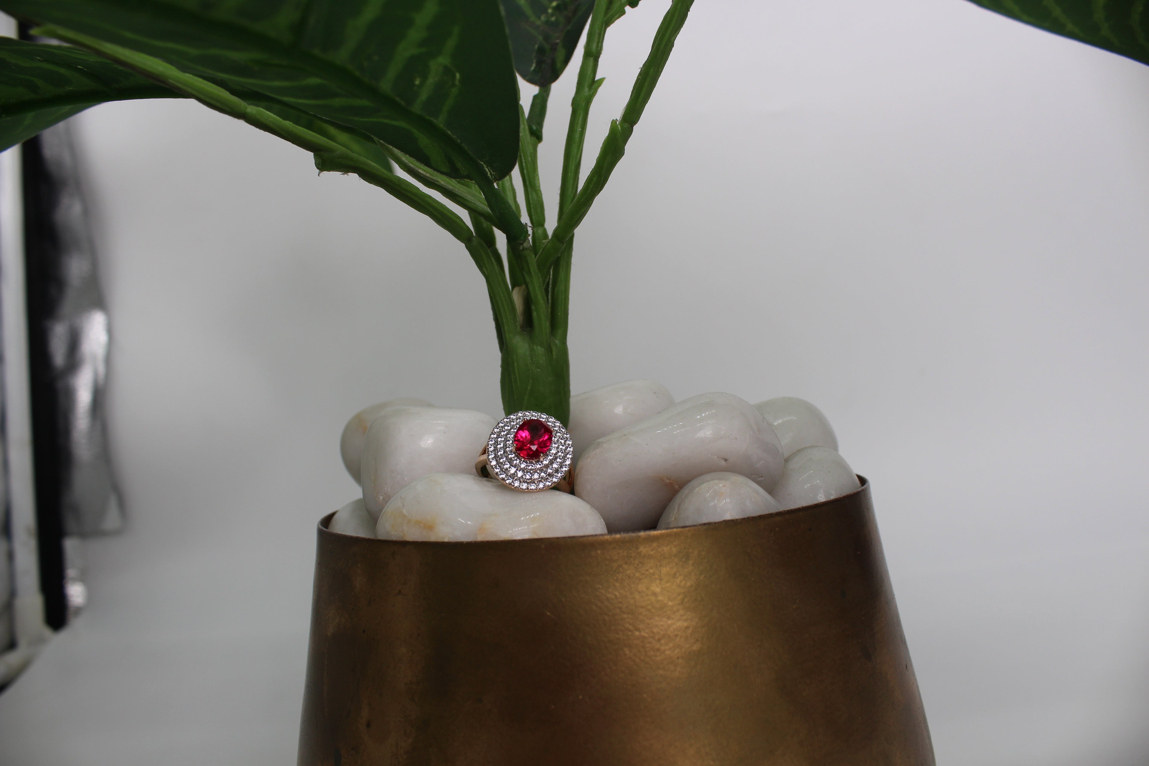 Ruby Oval Halo Diamond Statement Ring