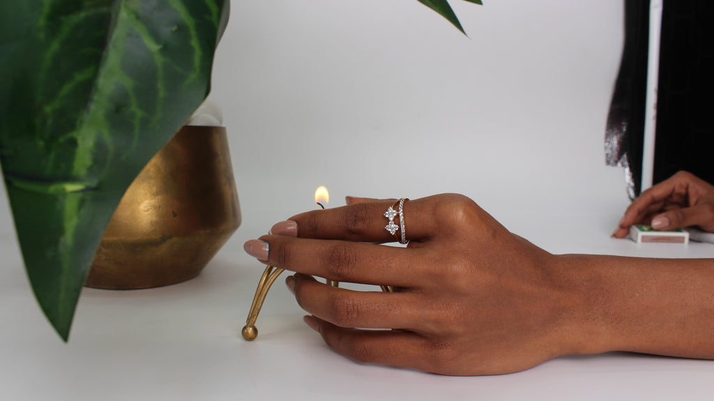 Diamond Floral Cluster Open Band Ring