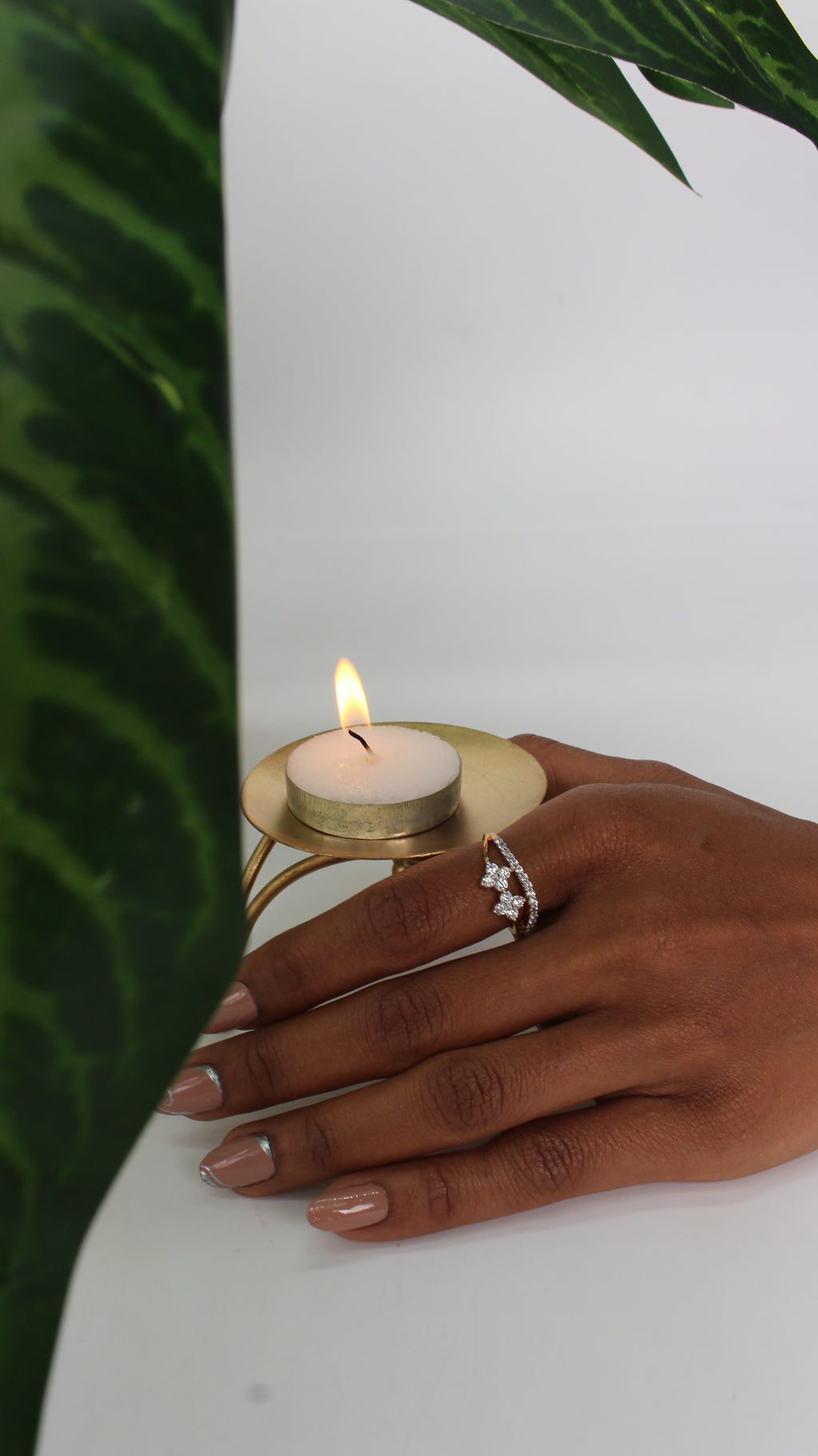 Diamond Floral Cluster Open Band Ring