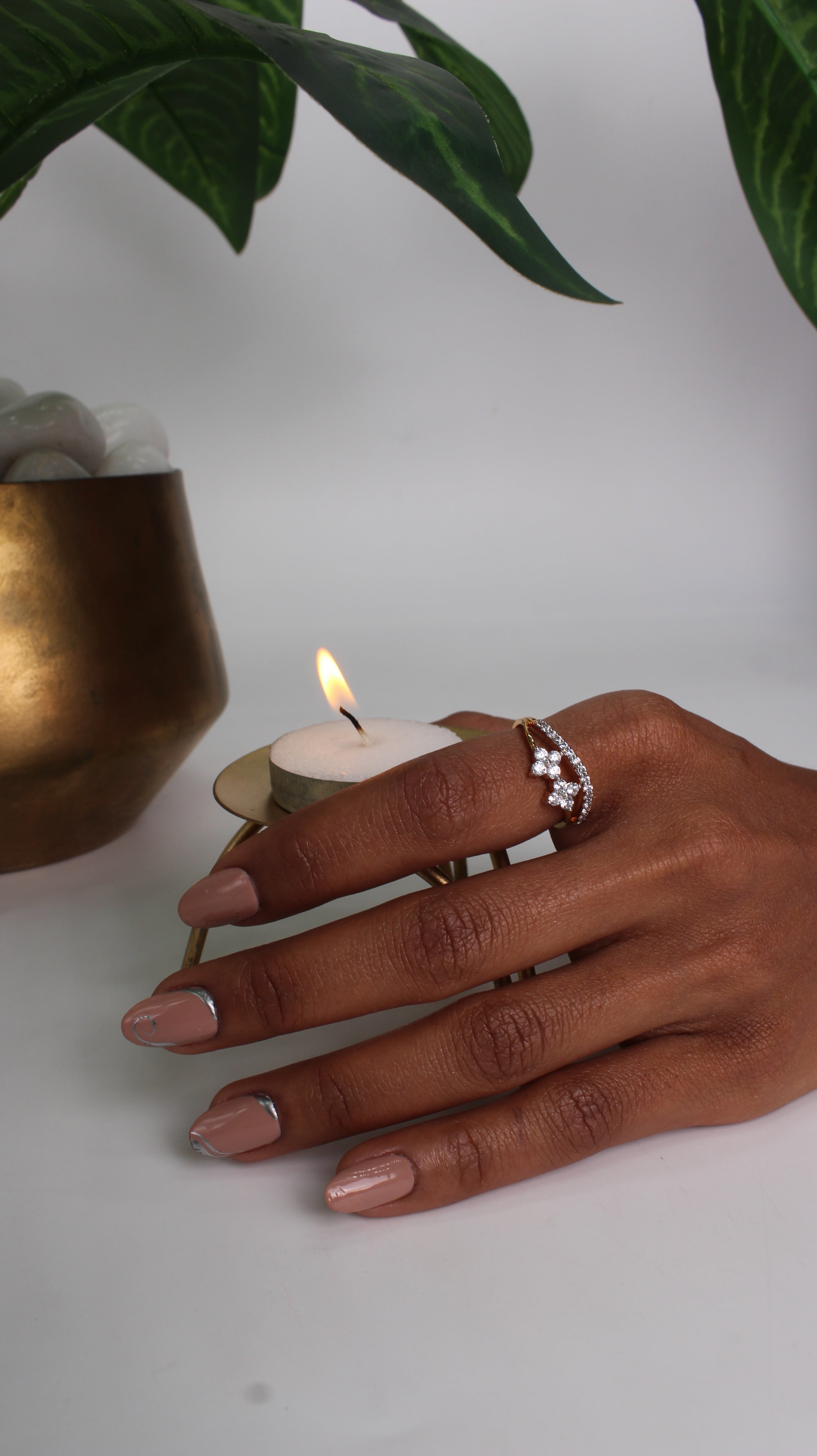 Diamond Floral Cluster Open Band Ring
