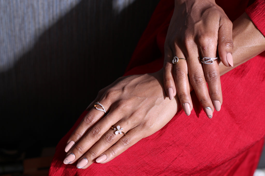 Diamond Crescent Star Band Ring