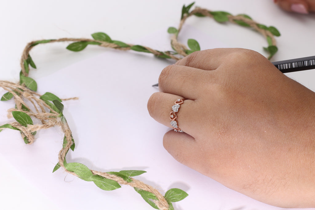 Diamond Heart Motif Open Band Ring