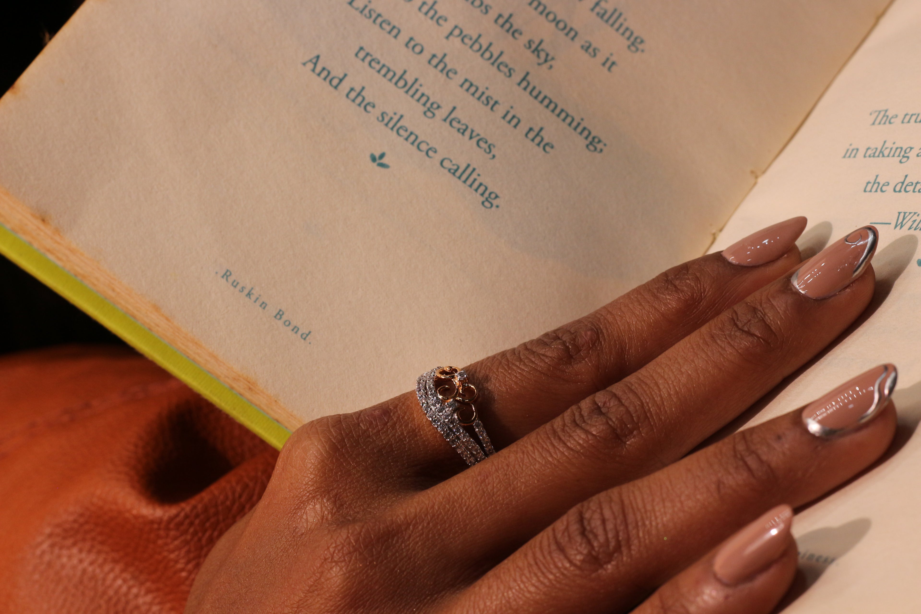 Diamond Scroll Multi Row Band Ring