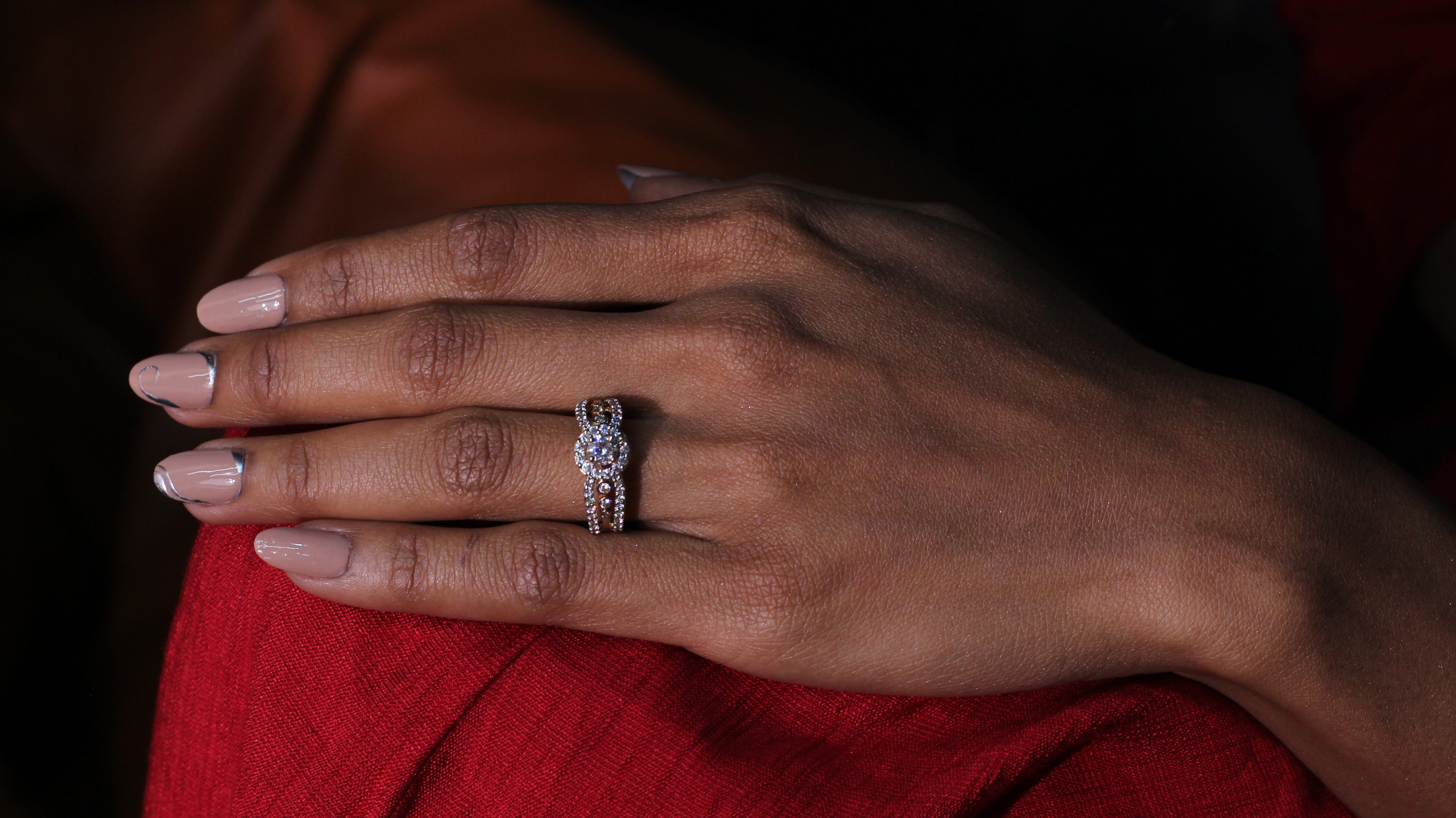 Diamond Halo Center Ring with Double Row Band