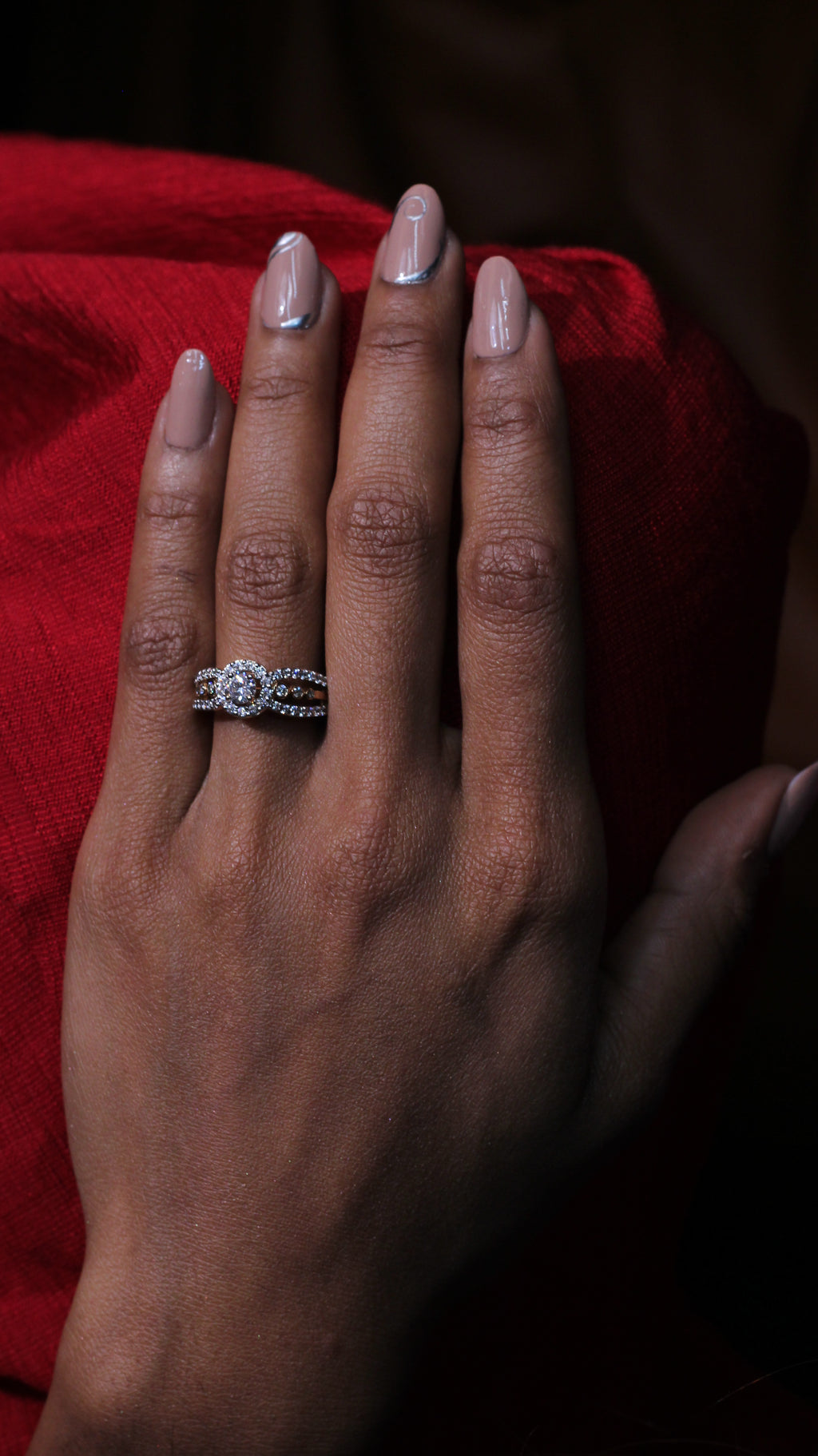 Diamond Halo Center Ring with Double Row Band