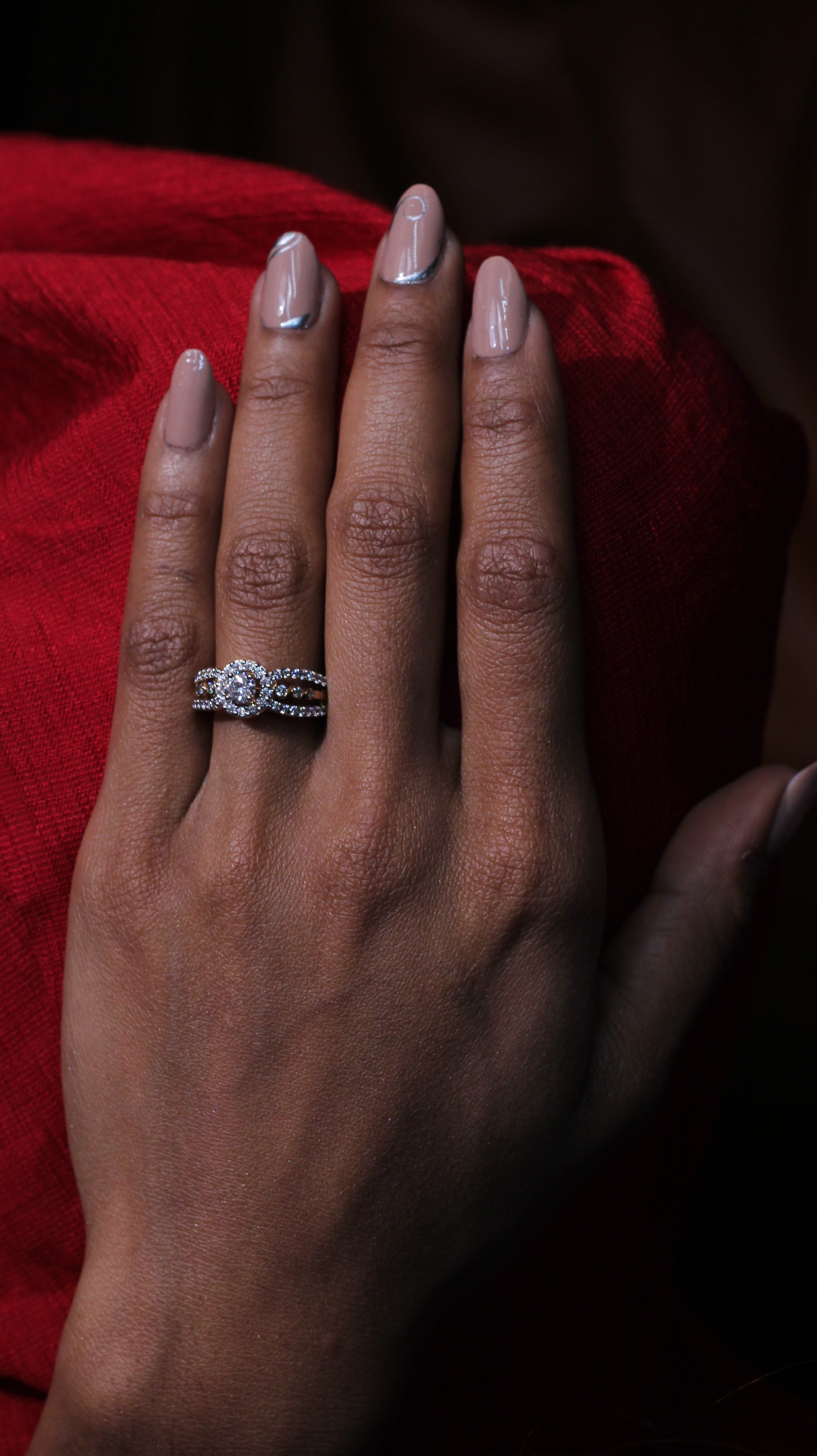 Diamond Halo Center Ring with Double Row Band