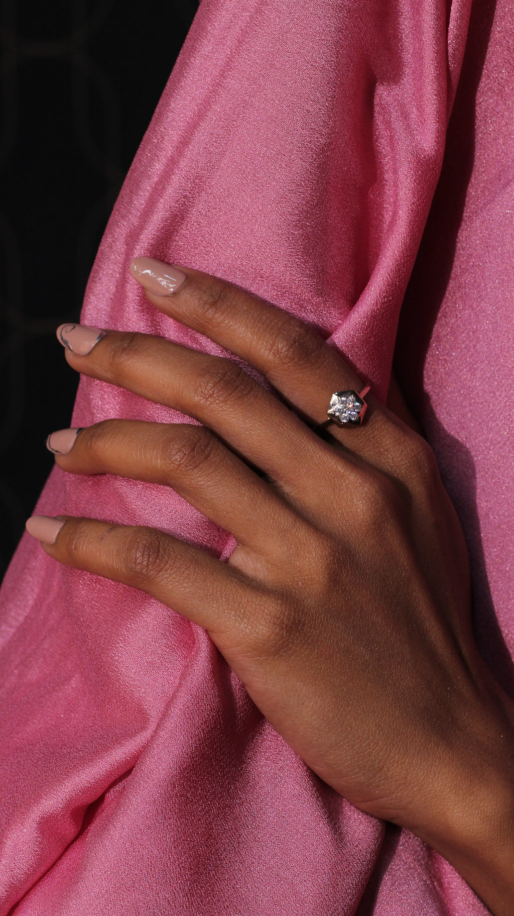 Diamond Hexagon Cluster Band Ring