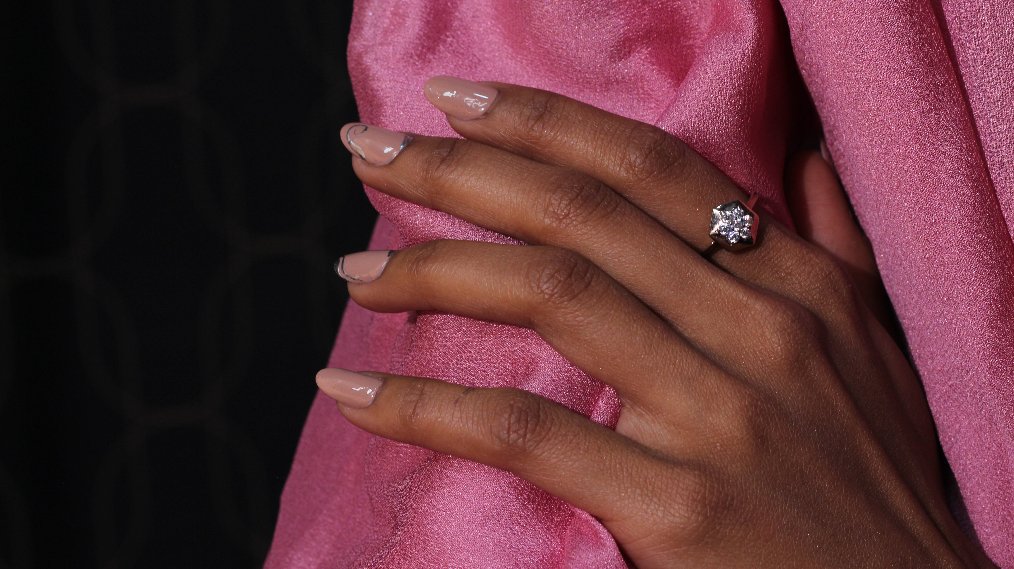 Diamond Hexagon Cluster Band Ring