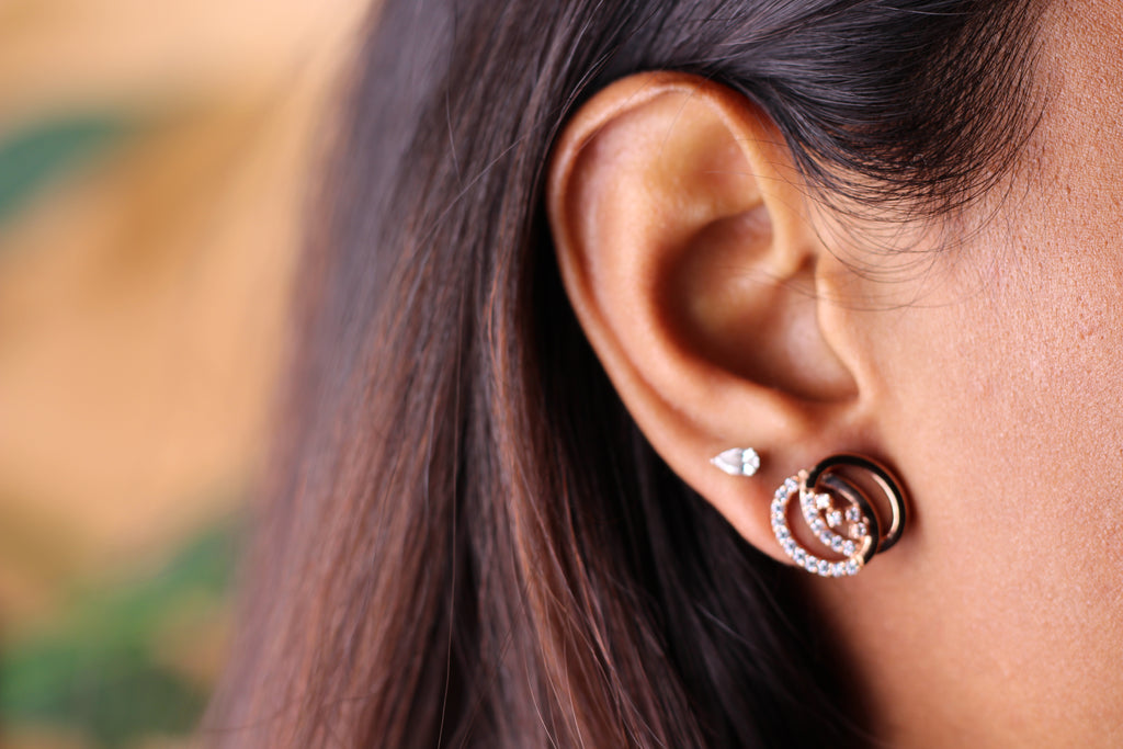 Double Circle Shape Gold Stud Earrings