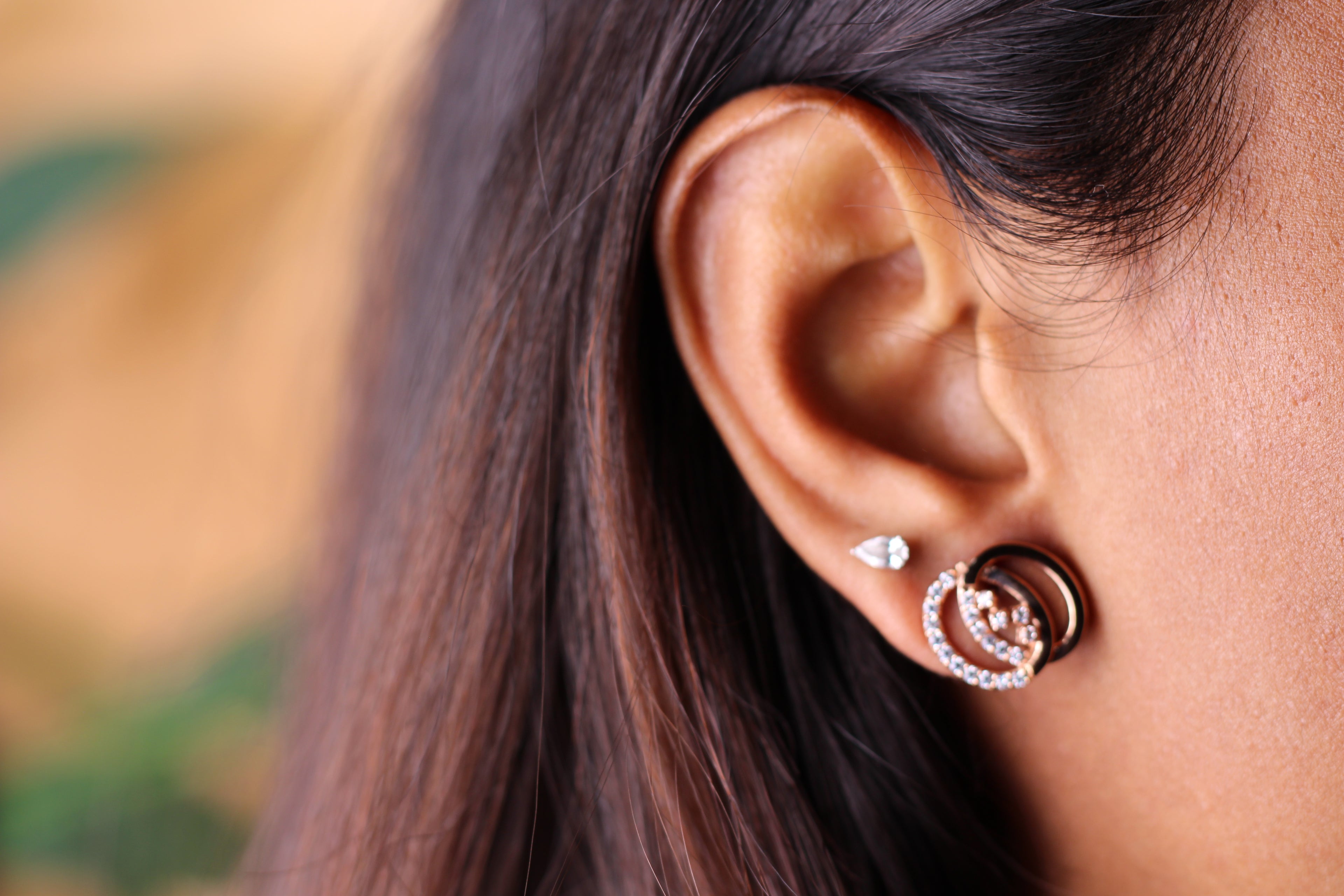 Double Circle Shape Gold Stud Earrings